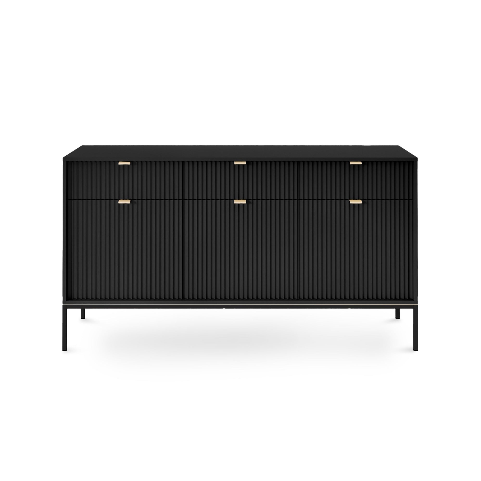 Komoda 154x83 w stylu glamour - ryflowane fronty, metalowe nogi, aluminiowe uchwyty | Roza