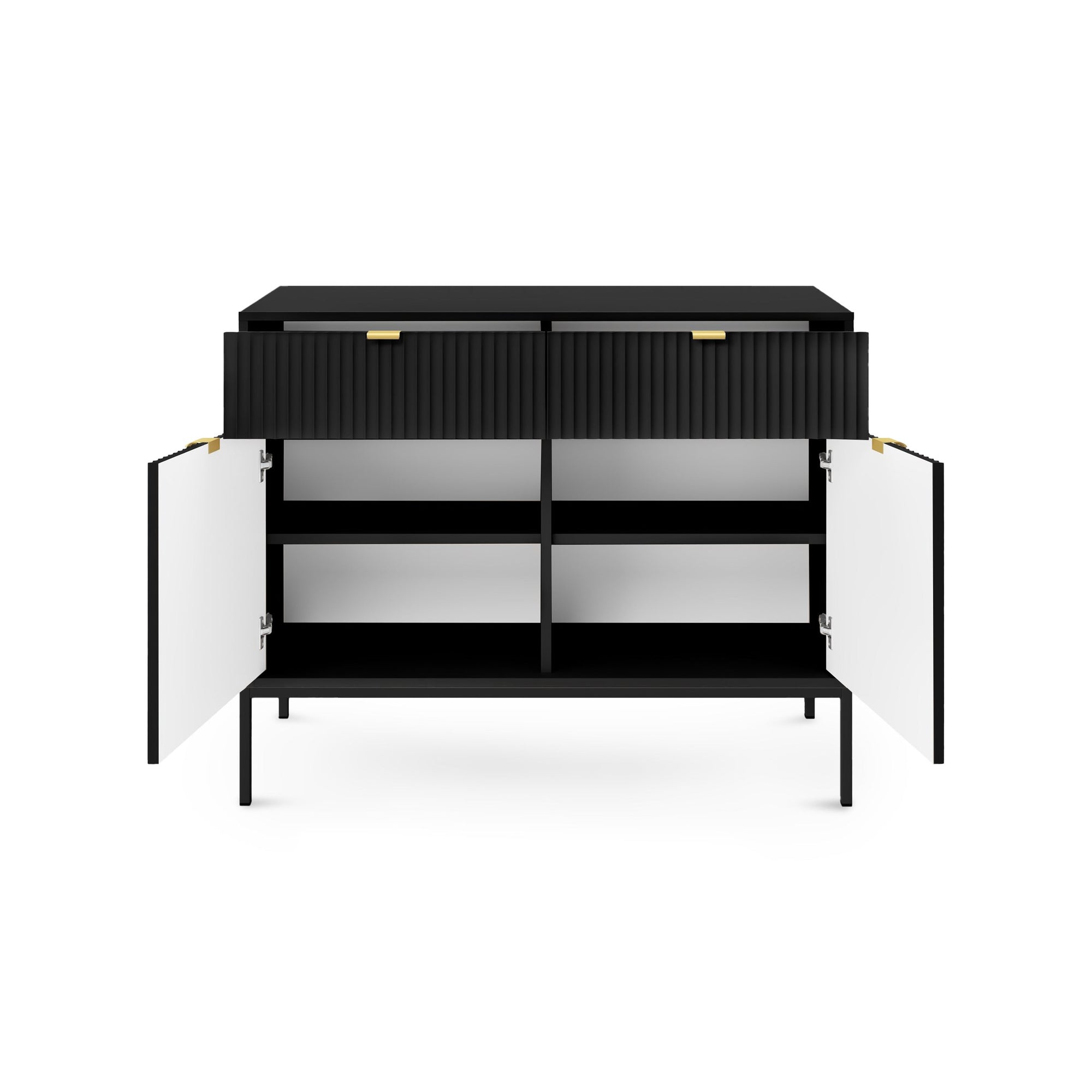 Komoda 104x83 w stylu nowoczesnym - ryflowane fronty MDF, metalowe nogi, aluminiowe uchwyty | Roza