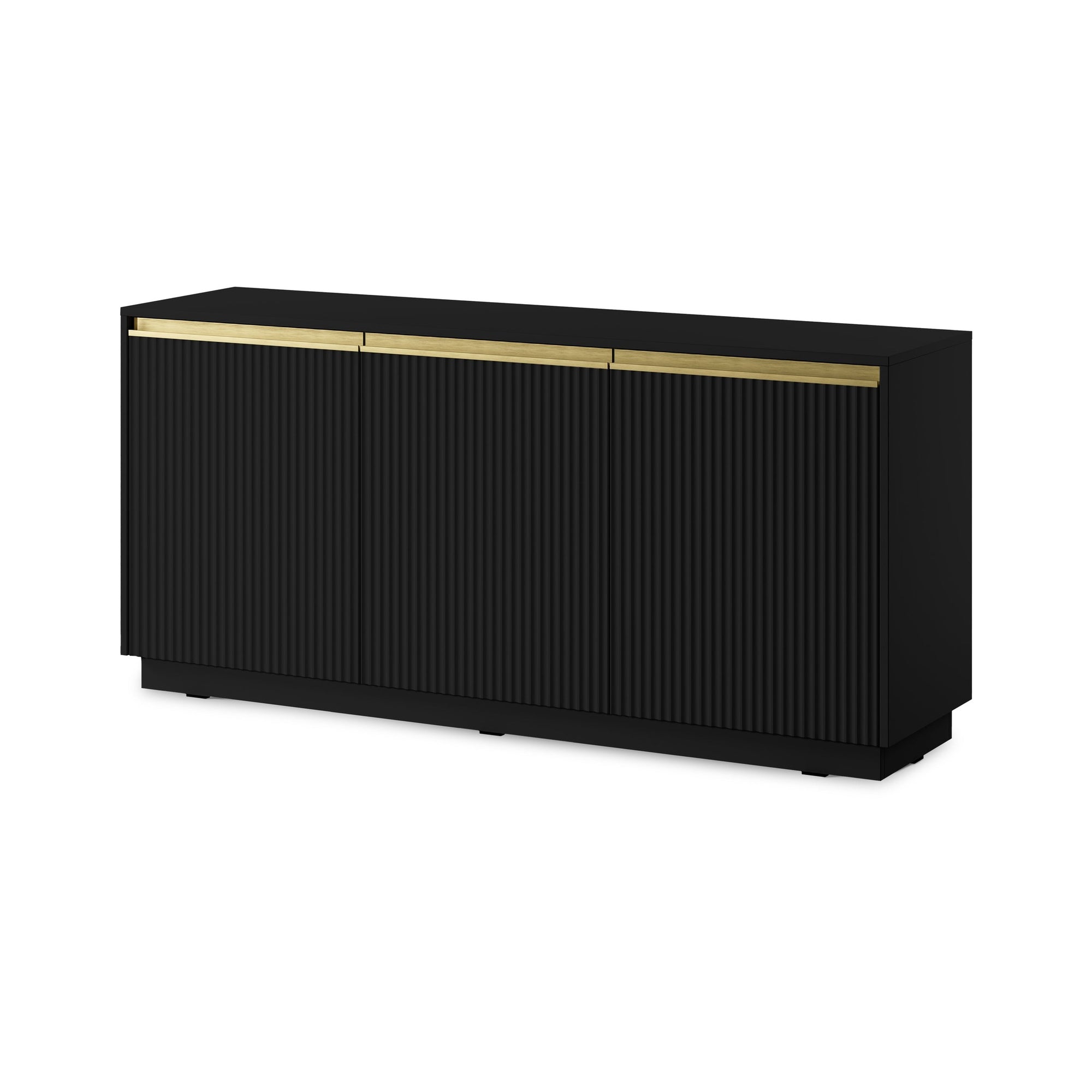 Komoda 154x72 w stylu nowoczesnym - frezowane fronty MDF, złote uchwyty, cichy domyk | Westa Czarny