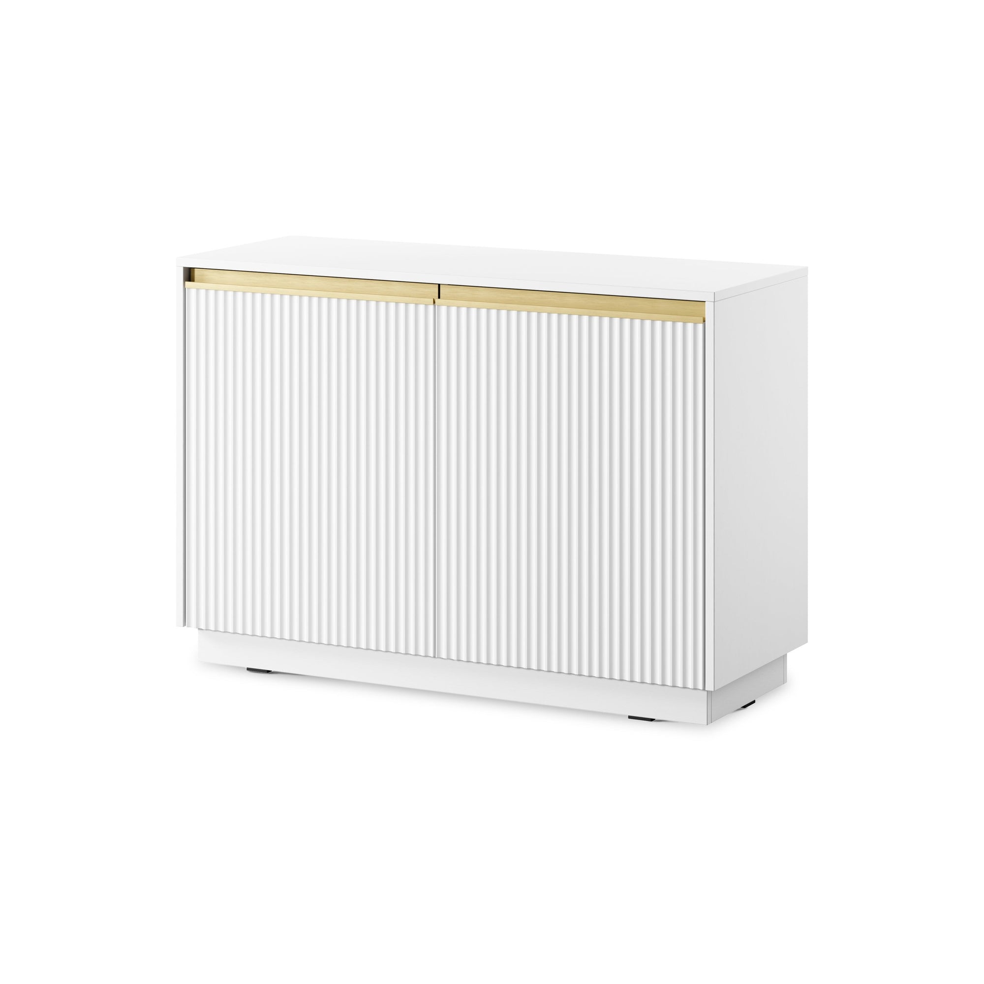 Komoda 104x72 w stylu nowoczesnym - frezowane fronty MDF, złote uchwyty, kompaktowa forma | Westa Białe