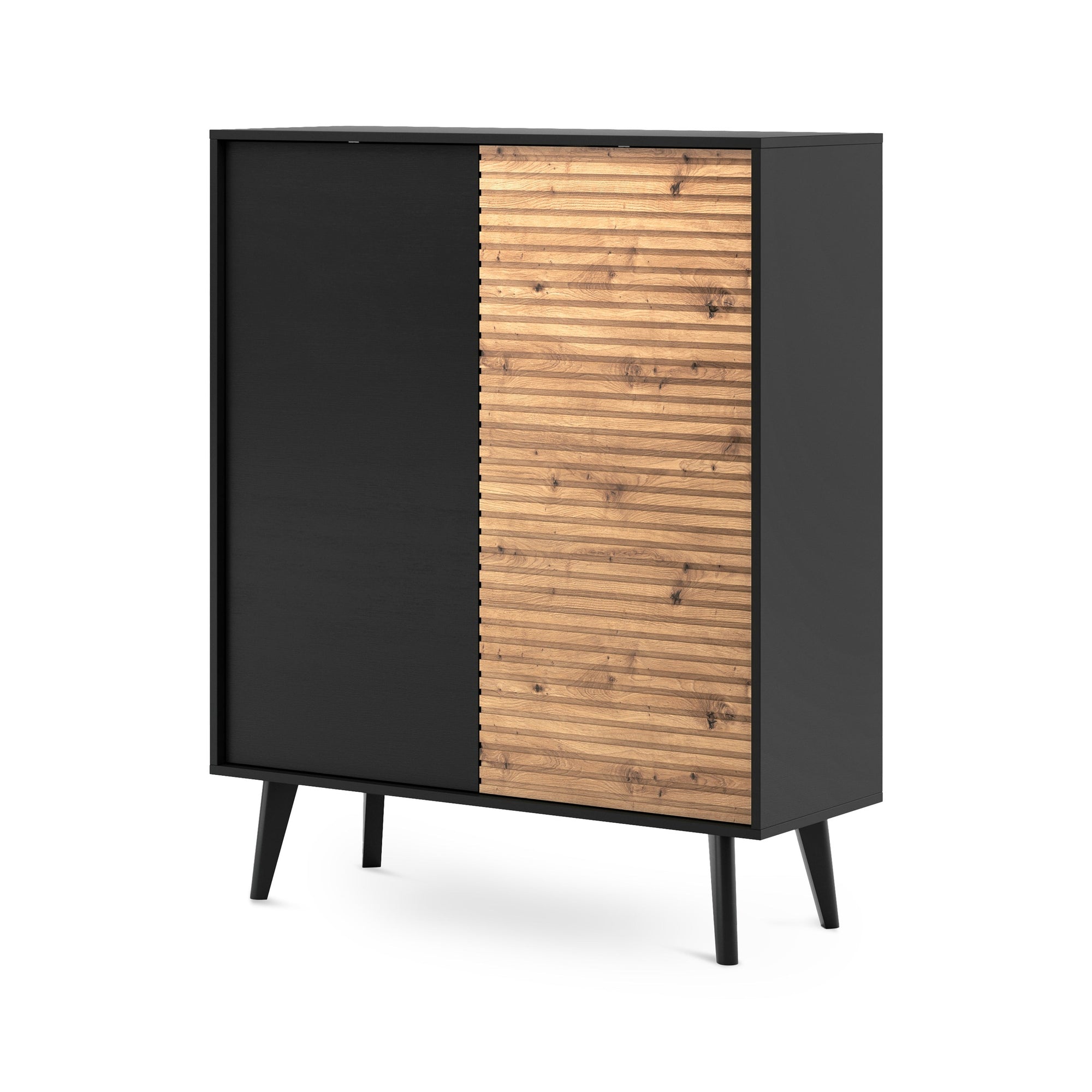 Komoda z drzwiami 104x125 w stylu industrialnym - dąb Artisan/czarny, push-to-open, skośne nóżki | Las