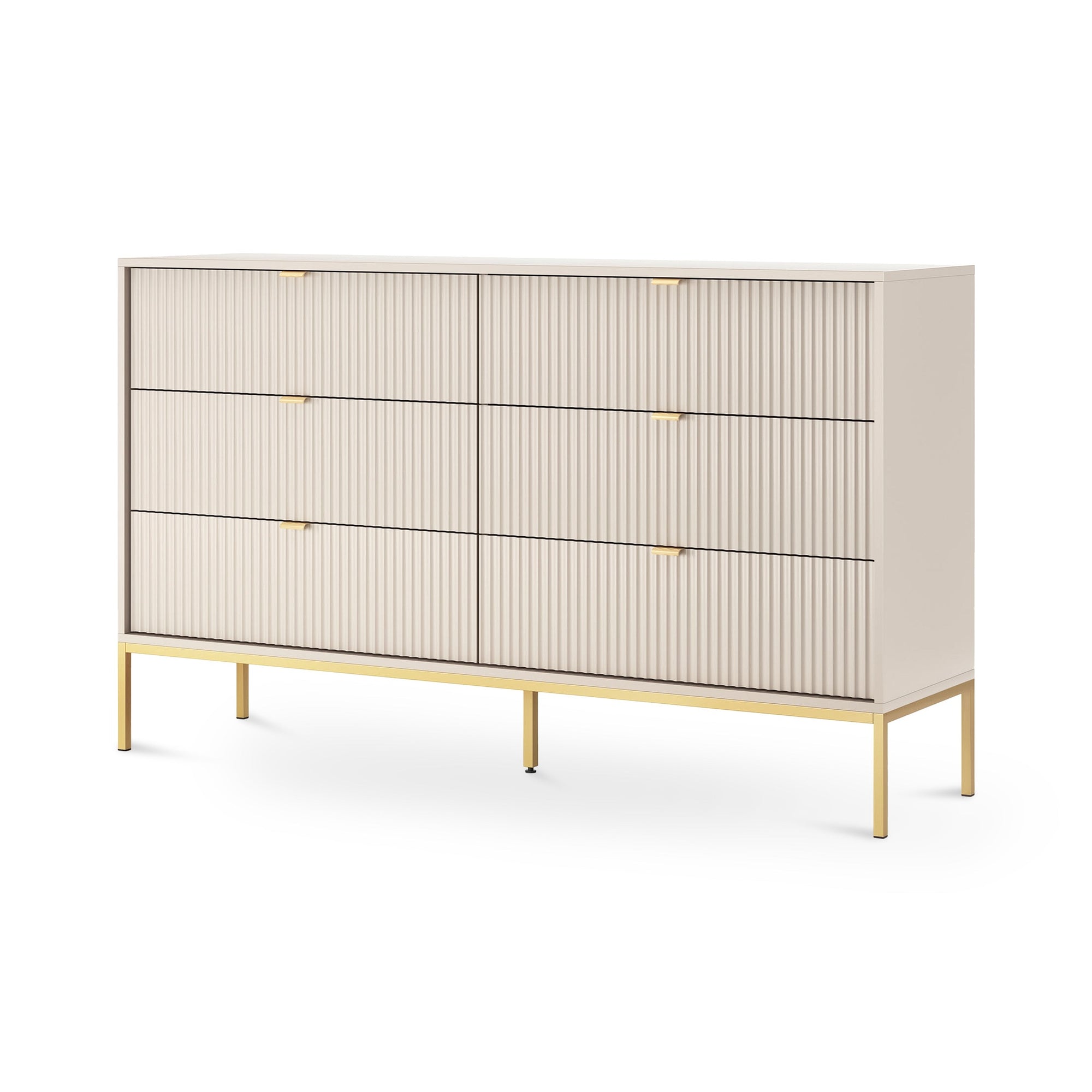 Komoda szufladami 154x91 w stylu glamour - cichy domyk, wysokie nóżki | Roza Kaszmir Złota