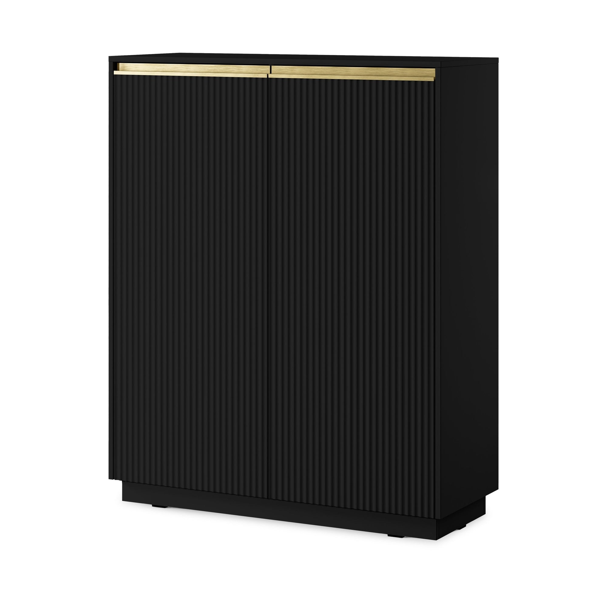 Komoda 104x127 w stylu nowoczesnym - frezowane fronty MDF, złote uchwyty, wysoka zabudowa | Westa Czarny