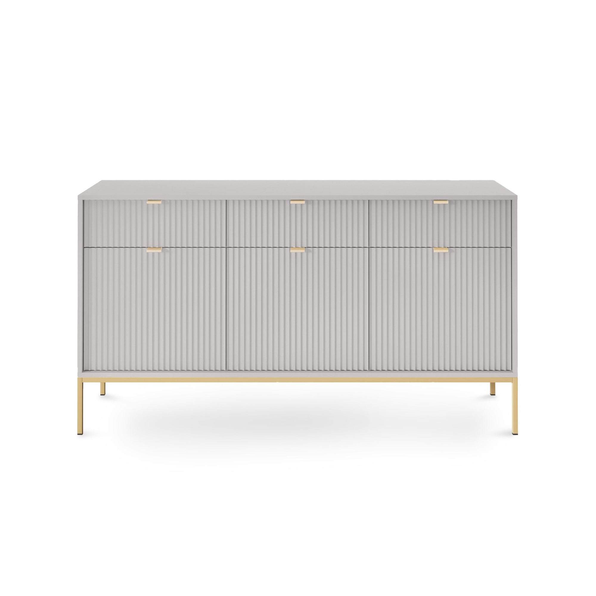 Komoda 154x83 w stylu glamour - ryflowane fronty, metalowe nogi, aluminiowe uchwyty | Roza