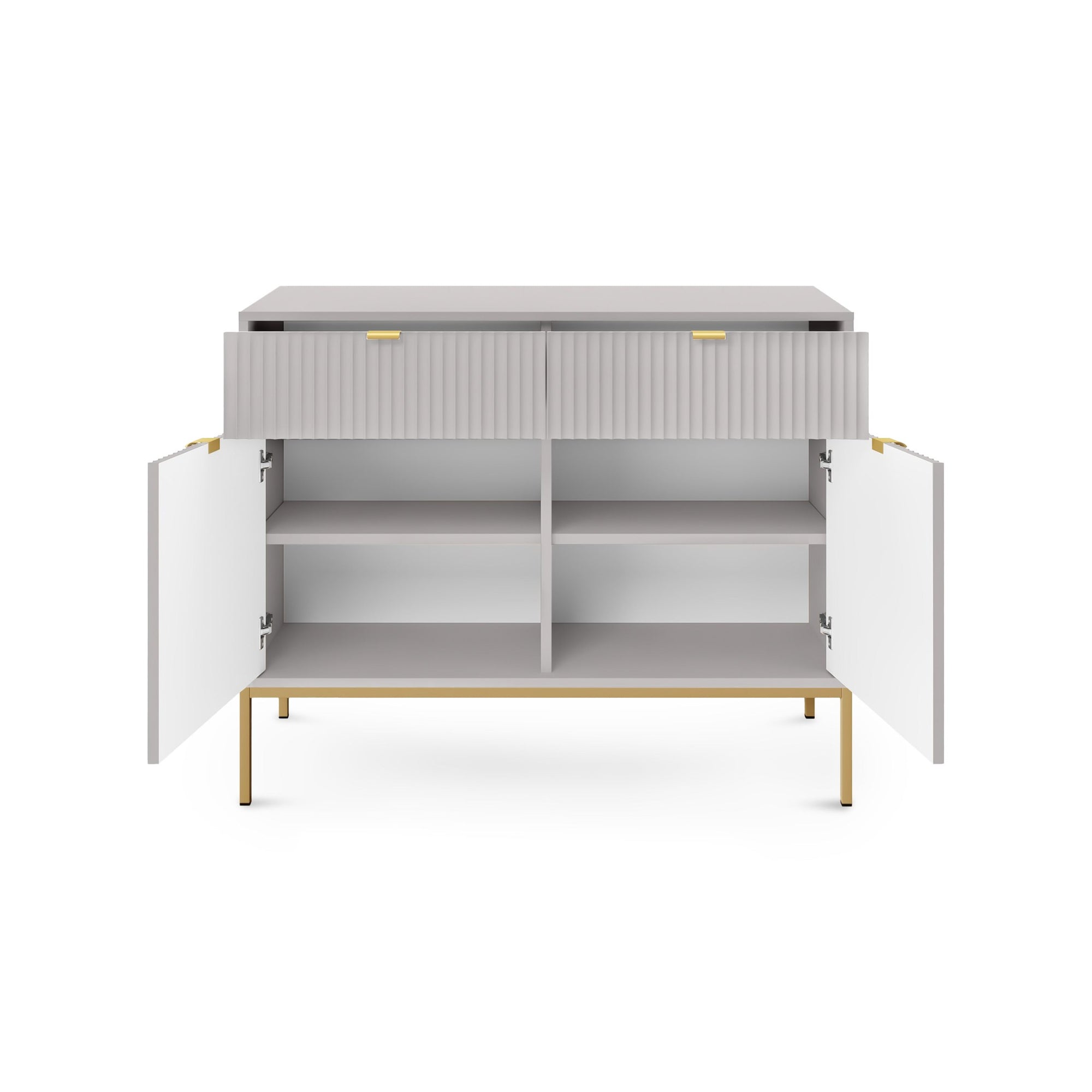 Komoda 104x83 w stylu nowoczesnym - ryflowane fronty MDF, metalowe nogi, aluminiowe uchwyty | Roza