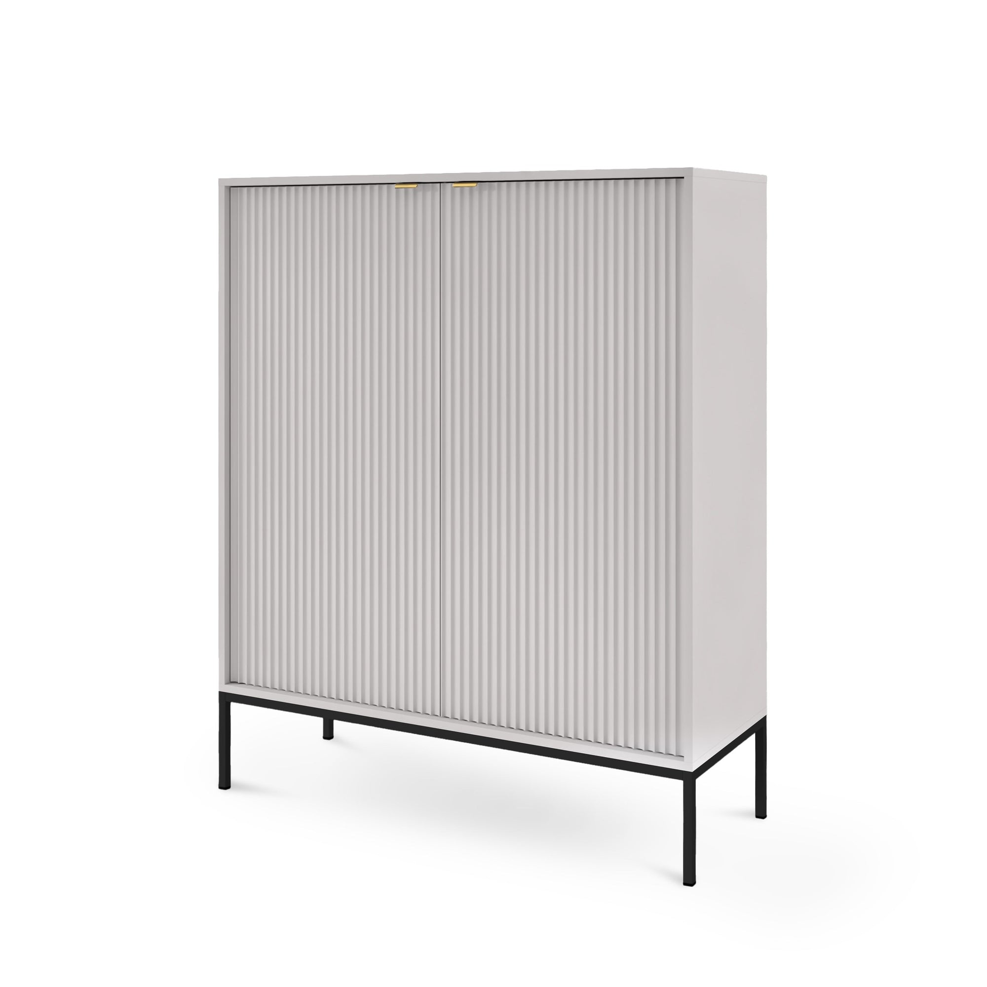 Komoda 104x125 w stylu nowoczesnym - ryflowane fronty MDF, metalowe nogi, cichy domyk | Roza Szary Czarny