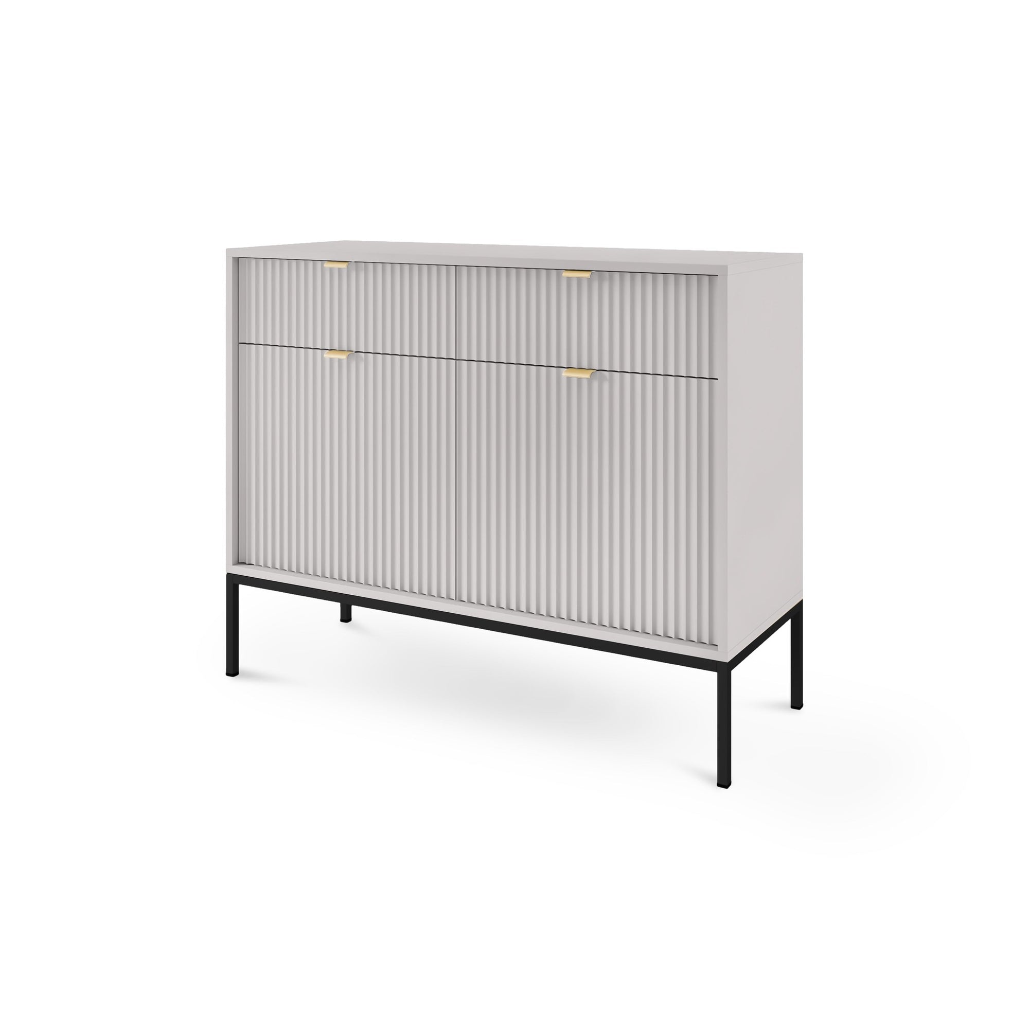 Komoda 104x83 w stylu nowoczesnym - ryflowane fronty MDF, metalowe nogi, aluminiowe uchwyty | Roza Szary Czarny