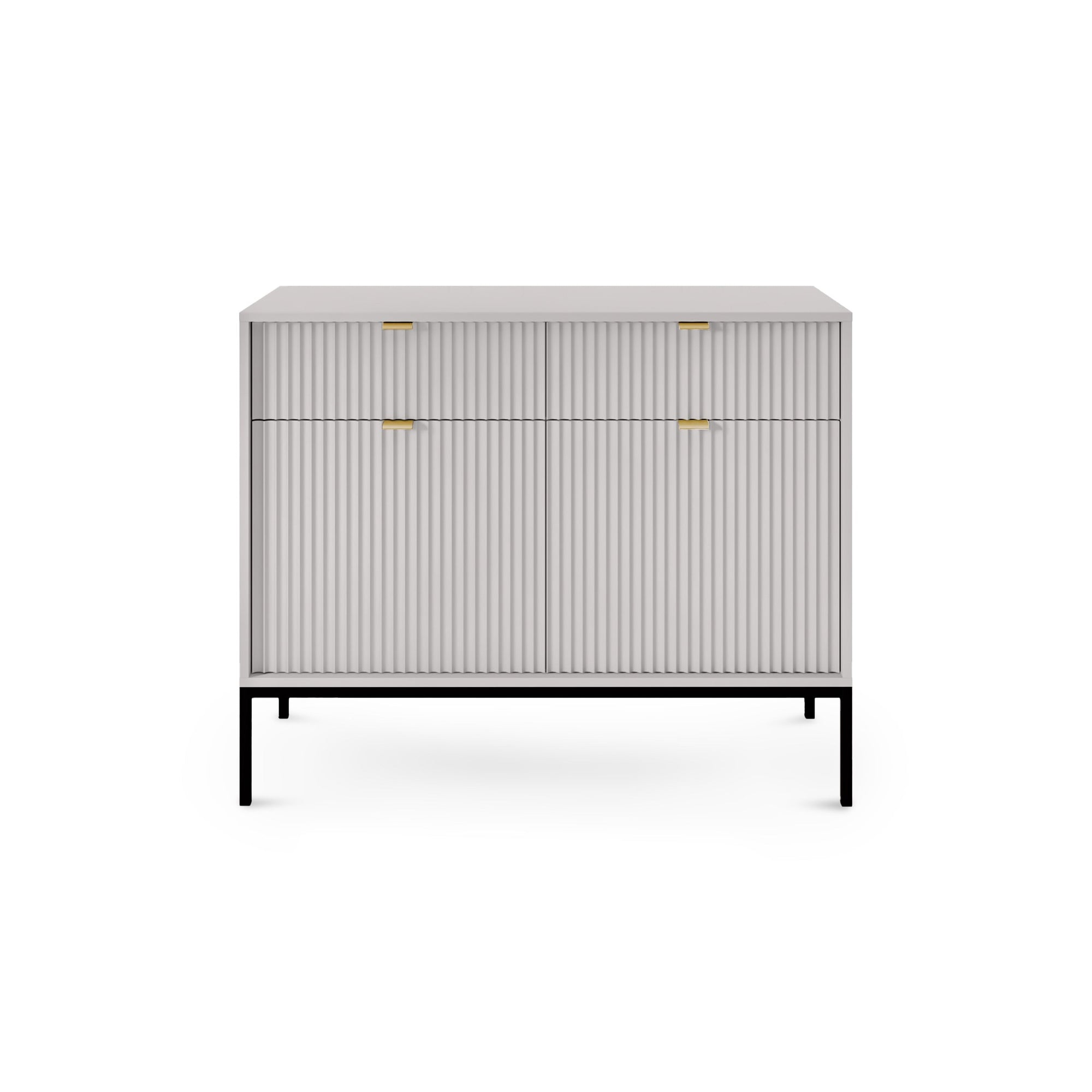 Komoda 104x83 w stylu nowoczesnym - ryflowane fronty MDF, metalowe nogi, aluminiowe uchwyty | Roza