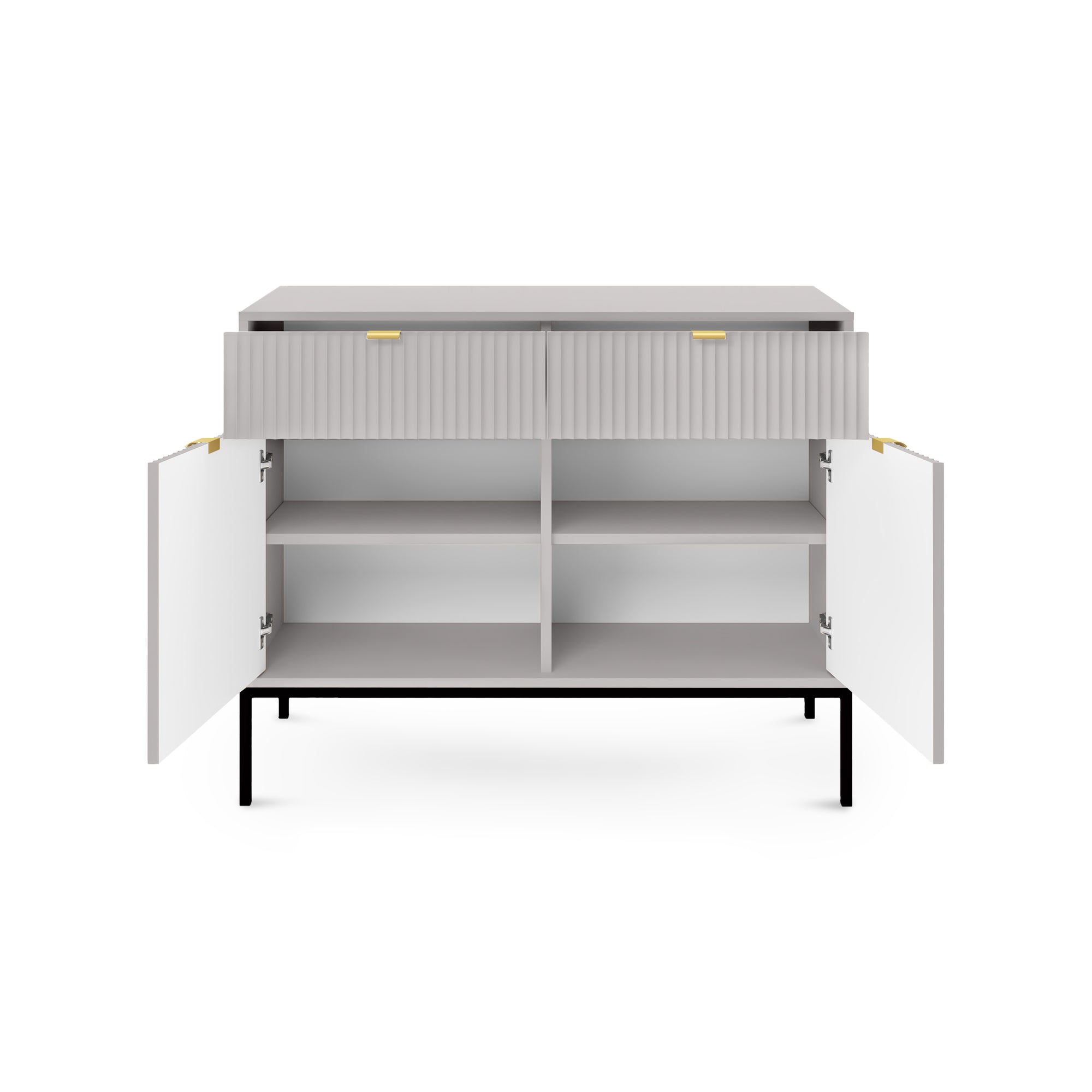 Komoda 104x83 w stylu nowoczesnym - ryflowane fronty MDF, metalowe nogi, aluminiowe uchwyty | Roza