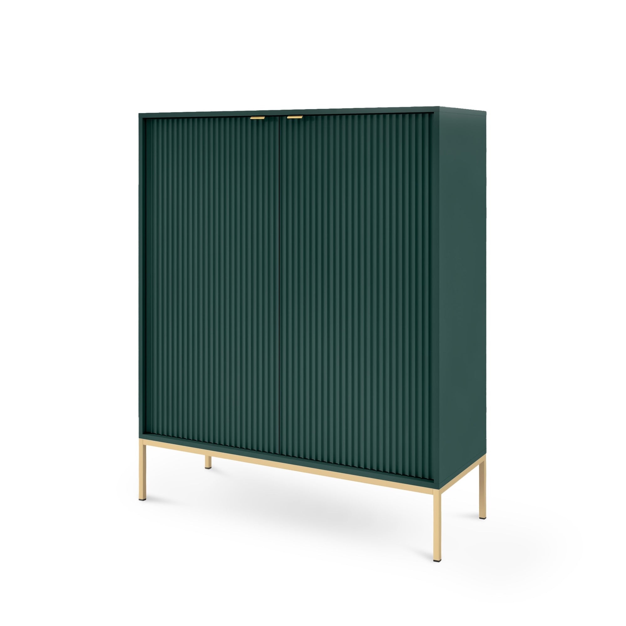 Komoda 104x125 w stylu nowoczesnym - ryflowane fronty MDF, metalowe nogi, cichy domyk | Roza Labrador Green Złota