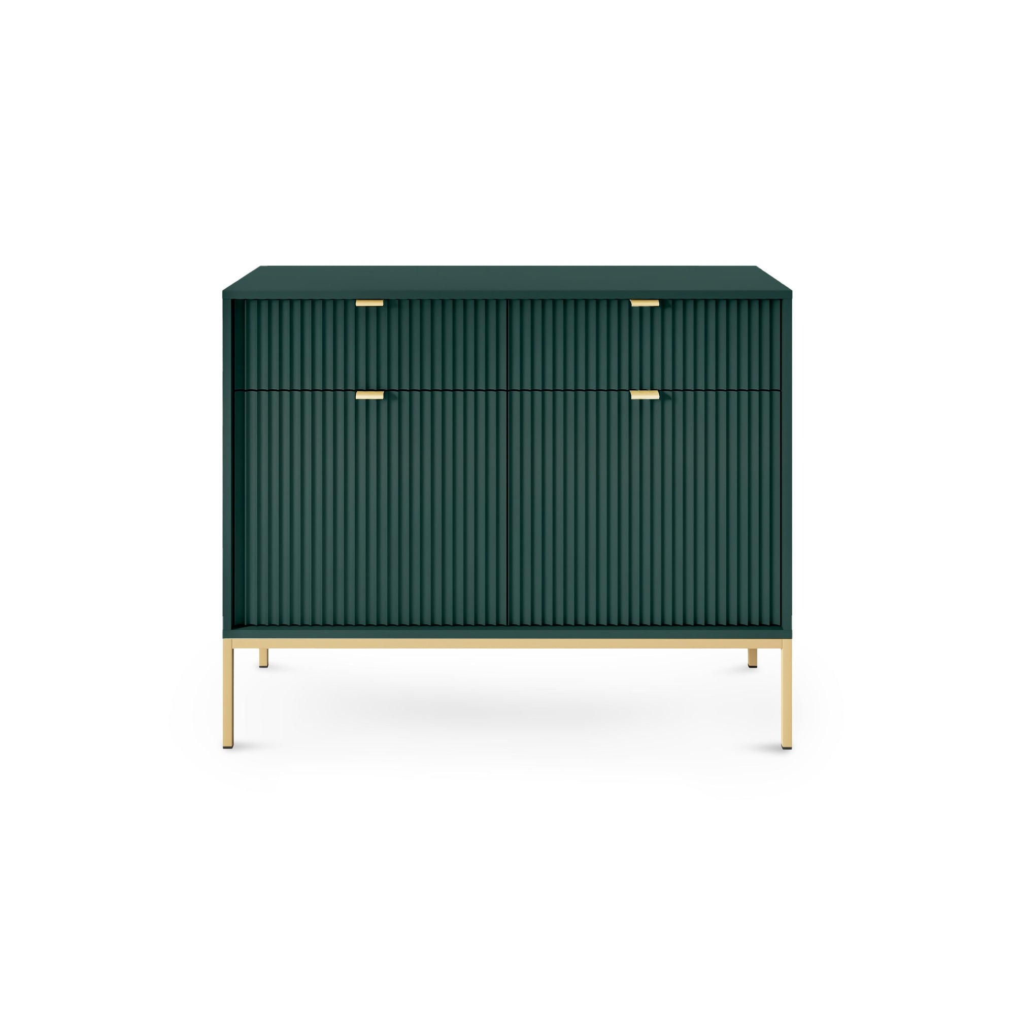 Komoda 104x83 w stylu nowoczesnym - ryflowane fronty MDF, metalowe nogi, aluminiowe uchwyty | Roza