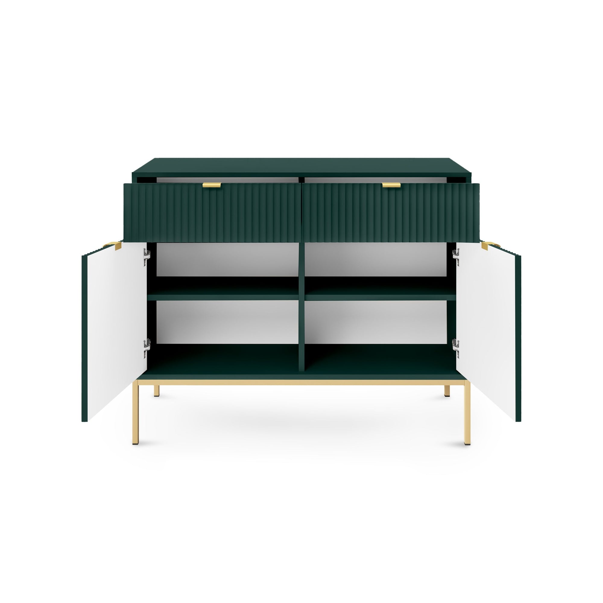 Komoda 104x83 w stylu nowoczesnym - ryflowane fronty MDF, metalowe nogi, aluminiowe uchwyty | Roza