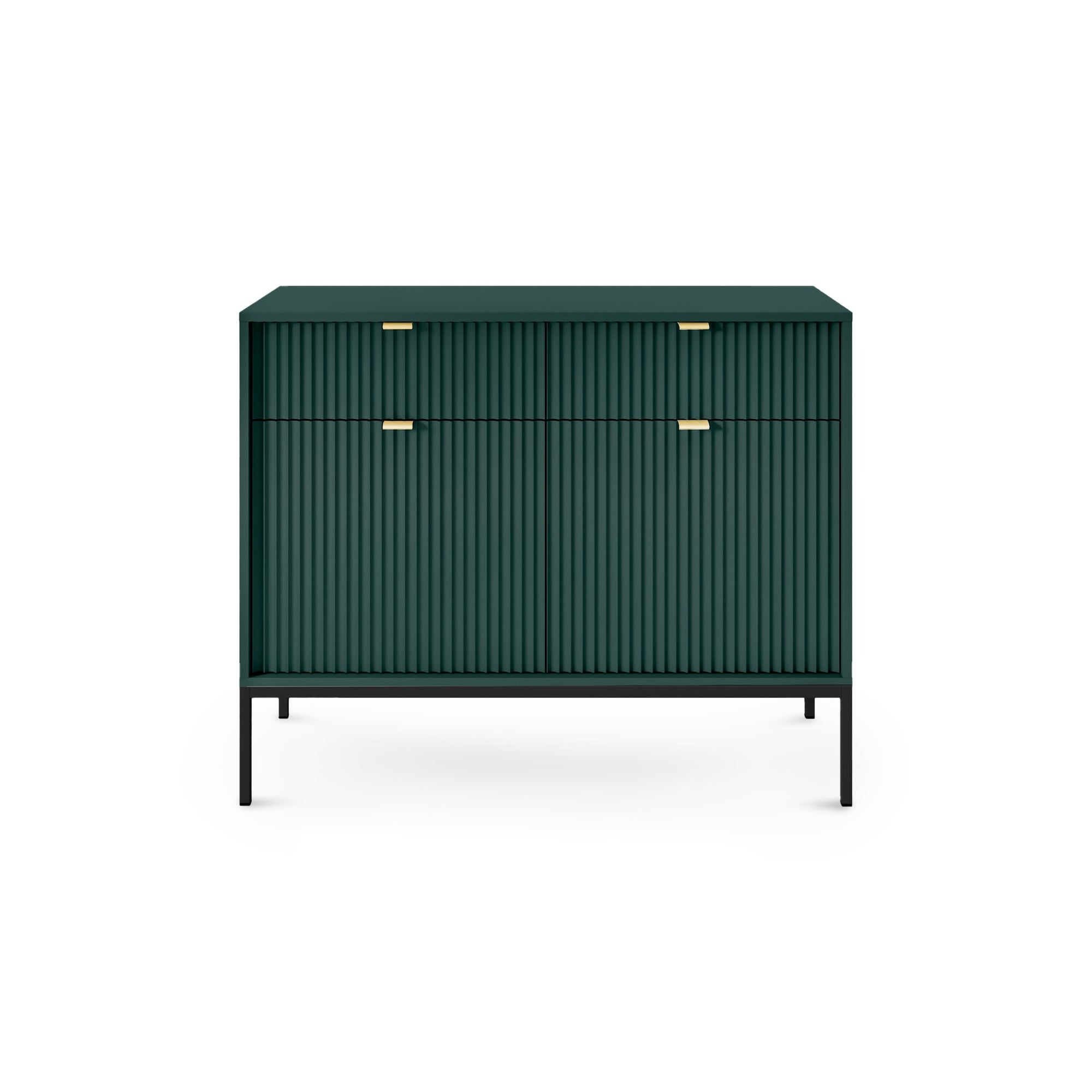 Komoda 104x83 w stylu nowoczesnym - ryflowane fronty MDF, metalowe nogi, aluminiowe uchwyty | Roza