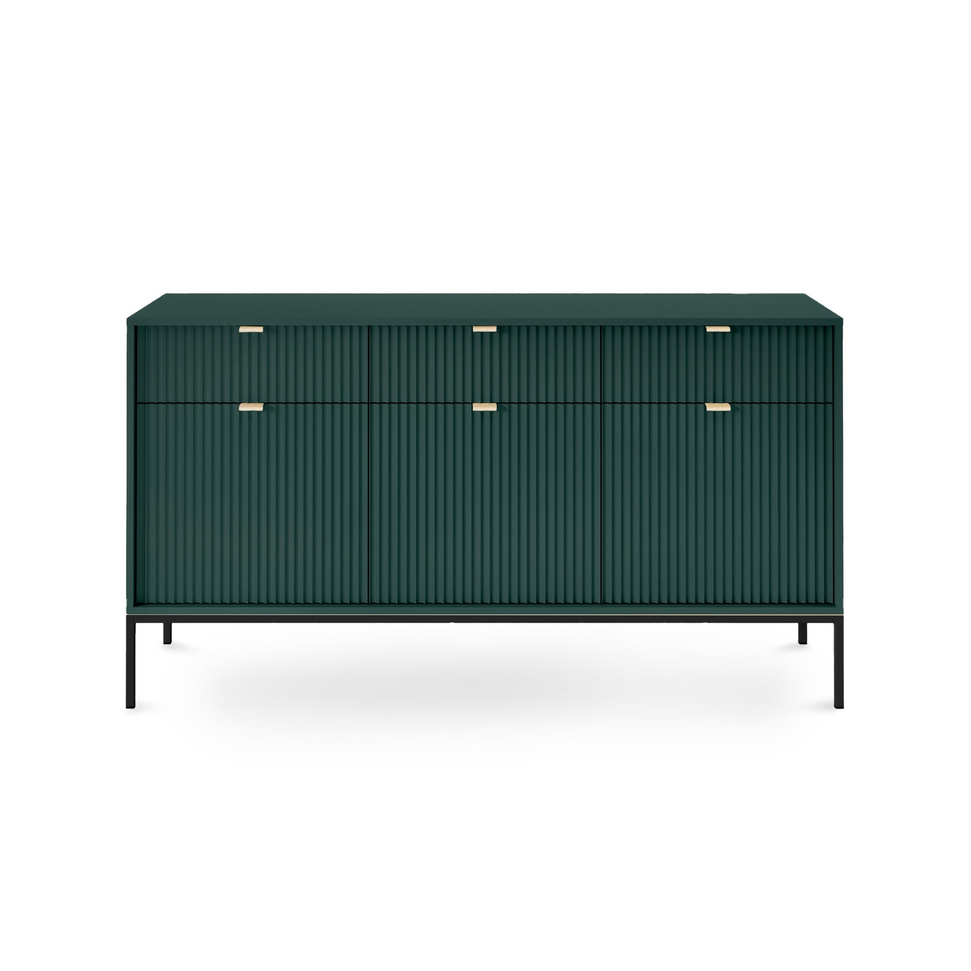 Komoda 154x83 w stylu glamour - ryflowane fronty, metalowe nogi, aluminiowe uchwyty | Roza