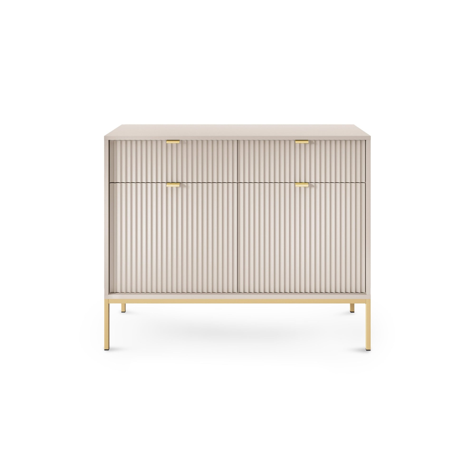 Komoda 104x83 w stylu nowoczesnym - ryflowane fronty MDF, metalowe nogi, aluminiowe uchwyty | Roza