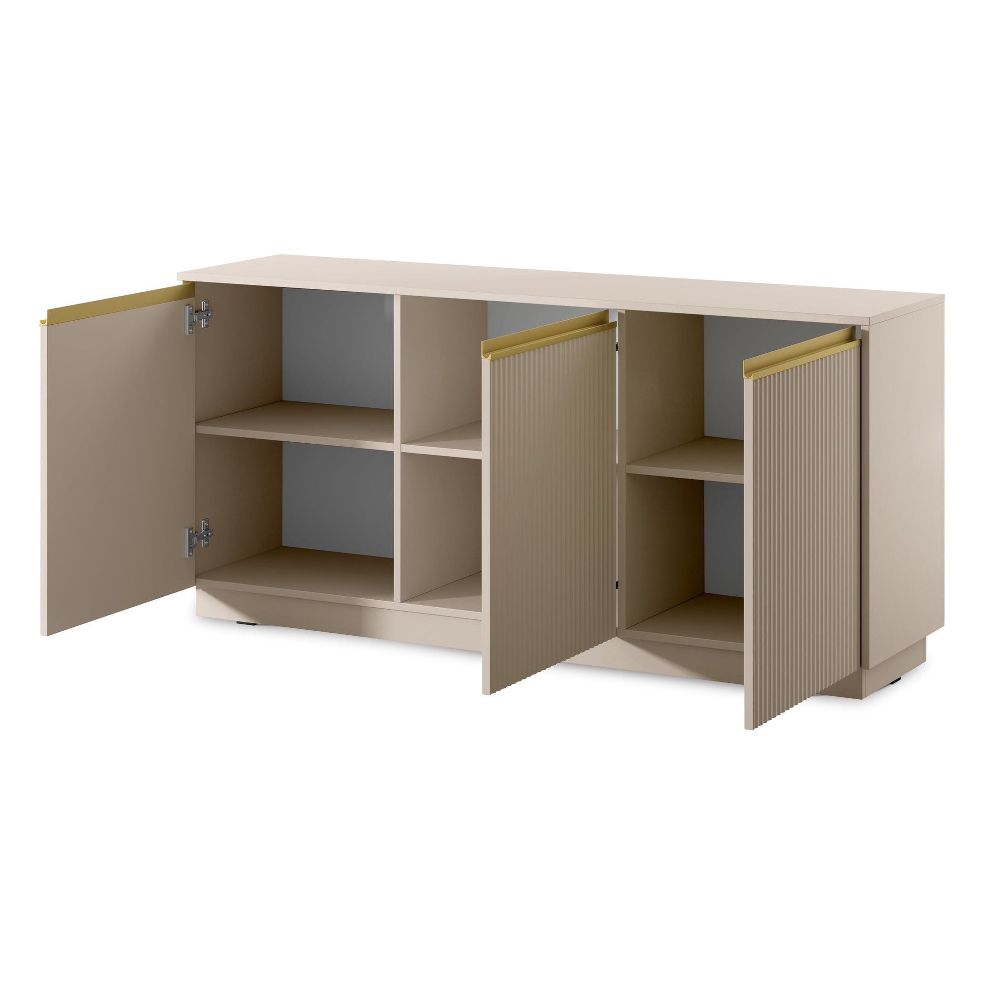 Komoda 154x72 w stylu nowoczesnym - frezowane fronty MDF, złote uchwyty, cichy domyk | Westa