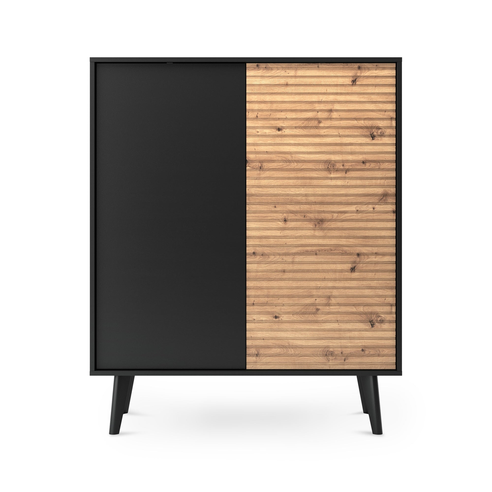 Komoda z drzwiami 104x125 w stylu industrialnym - dąb Artisan/czarny, push-to-open, skośne nóżki | Las