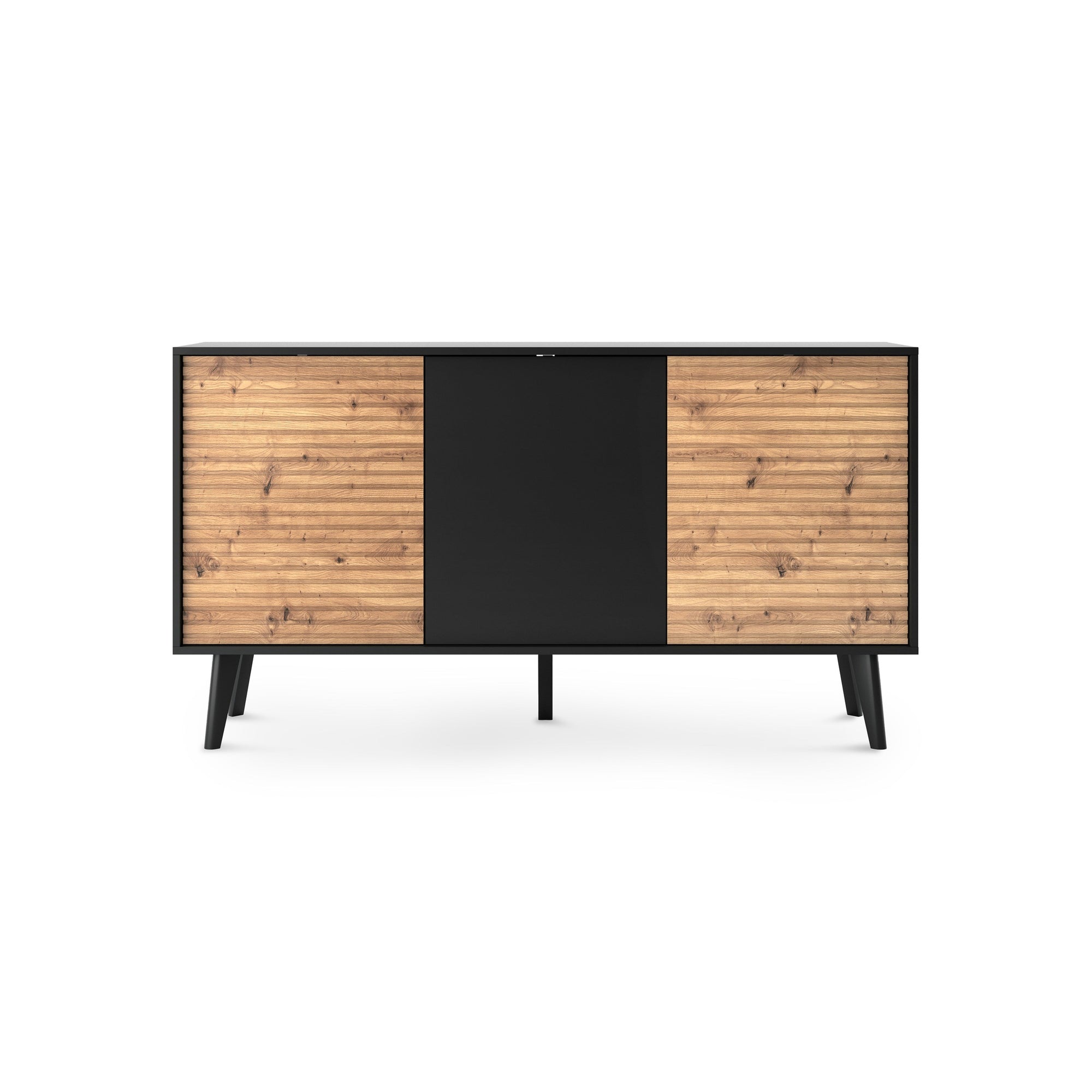 Komoda z drzwiami 154x83 w stylu industrialnym - dąb Artisan/czarny, push-to-open, skośne nóżki | Las