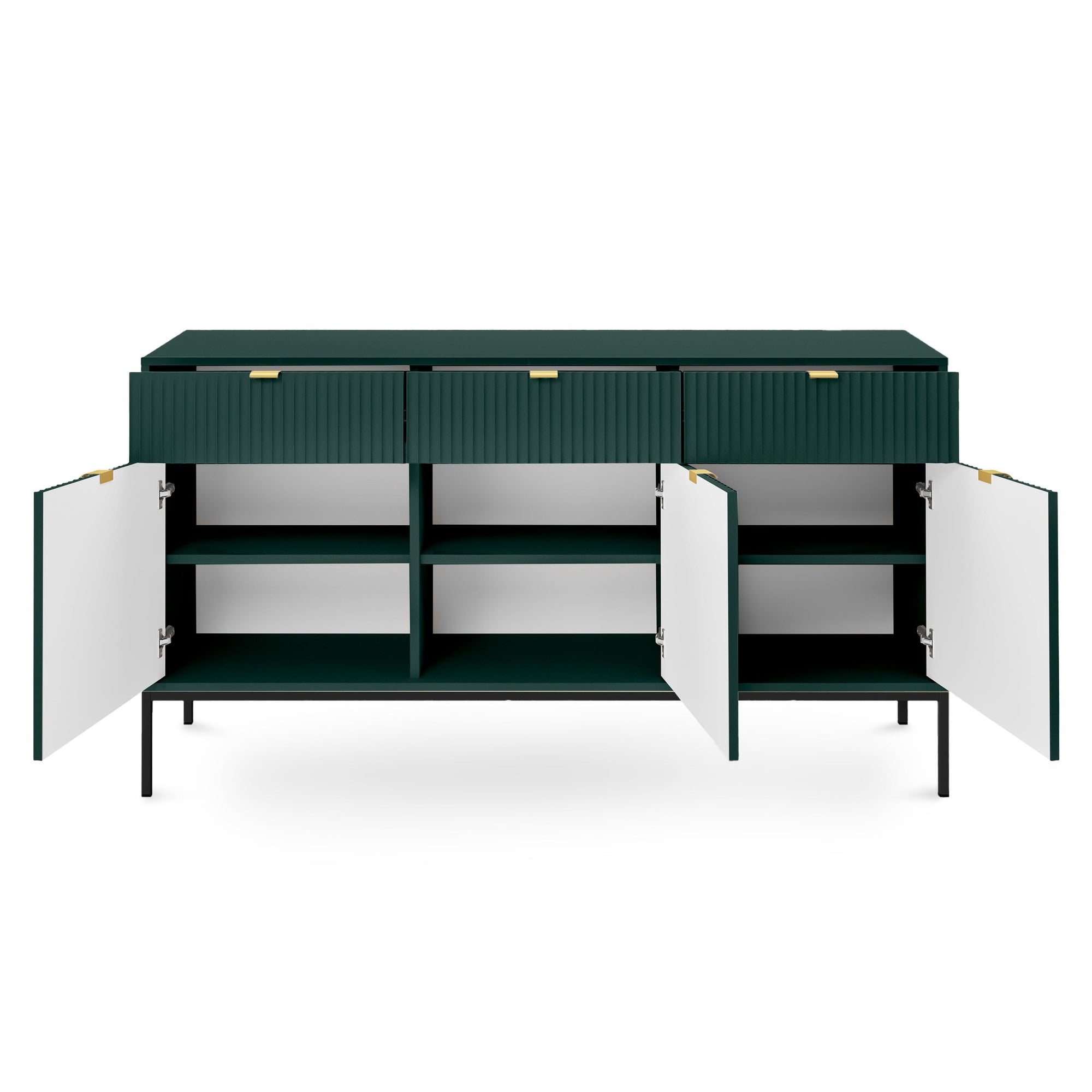 Komoda 154x83 w stylu glamour - ryflowane fronty, metalowe nogi, aluminiowe uchwyty | Roza