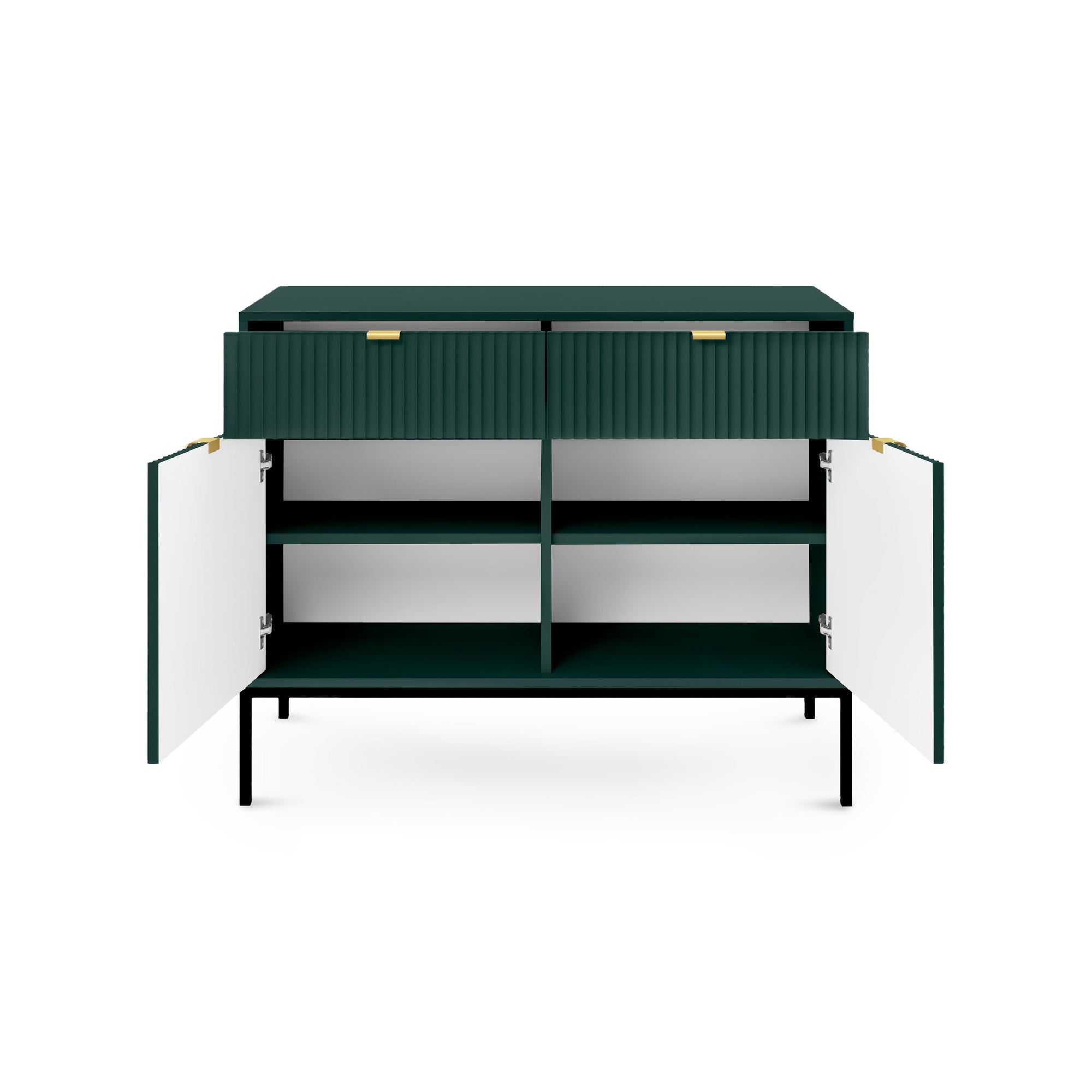 Komoda 104x83 w stylu nowoczesnym - ryflowane fronty MDF, metalowe nogi, aluminiowe uchwyty | Roza