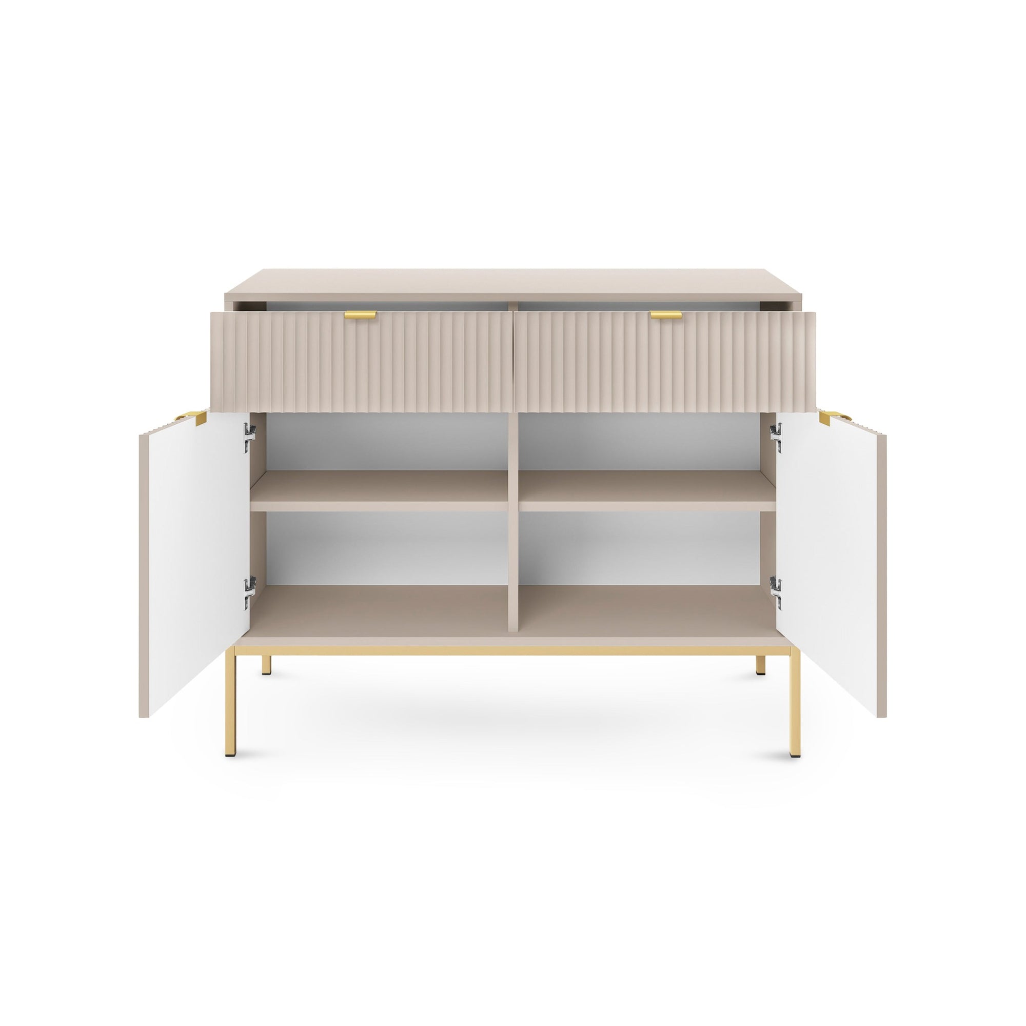 Komoda 104x83 w stylu nowoczesnym - ryflowane fronty MDF, metalowe nogi, aluminiowe uchwyty | Roza