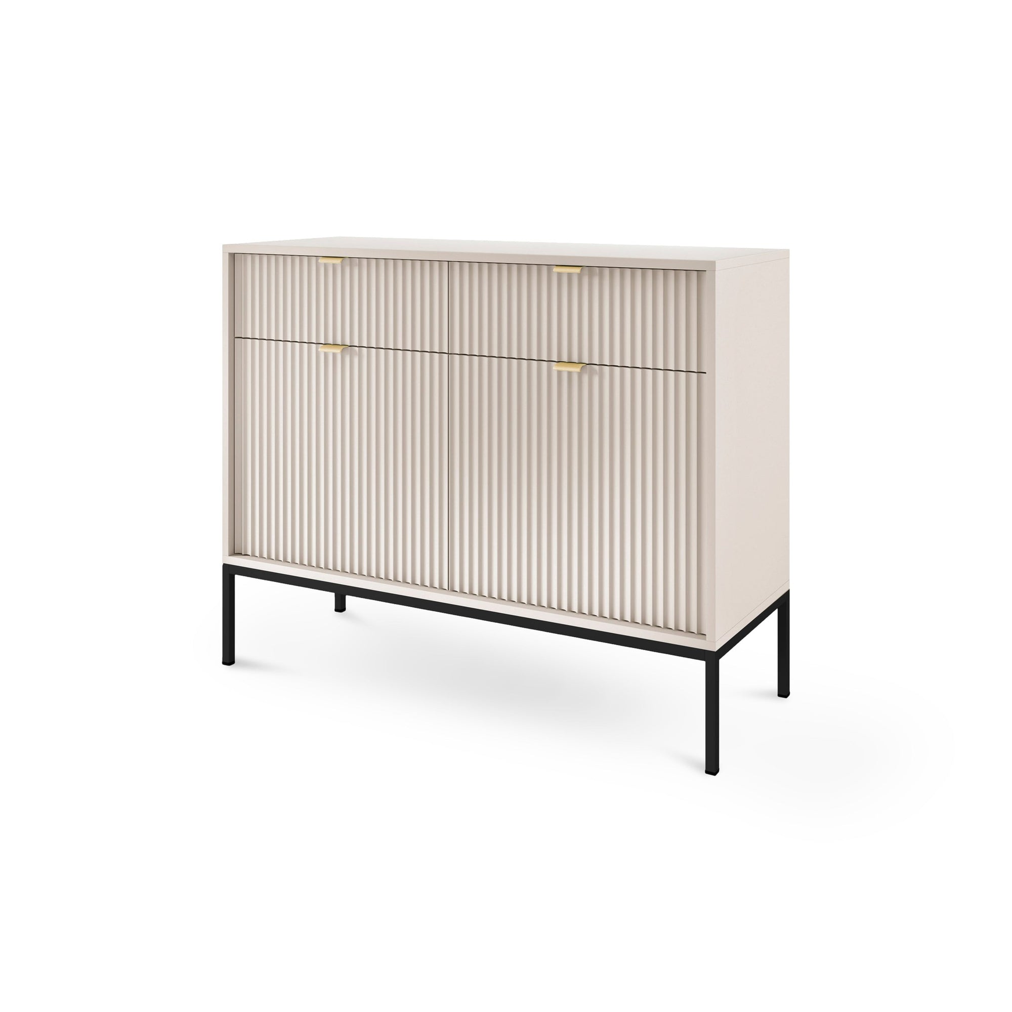 Komoda 104x83 w stylu nowoczesnym - ryflowane fronty MDF, metalowe nogi, aluminiowe uchwyty | Roza Kaszmir Czarny