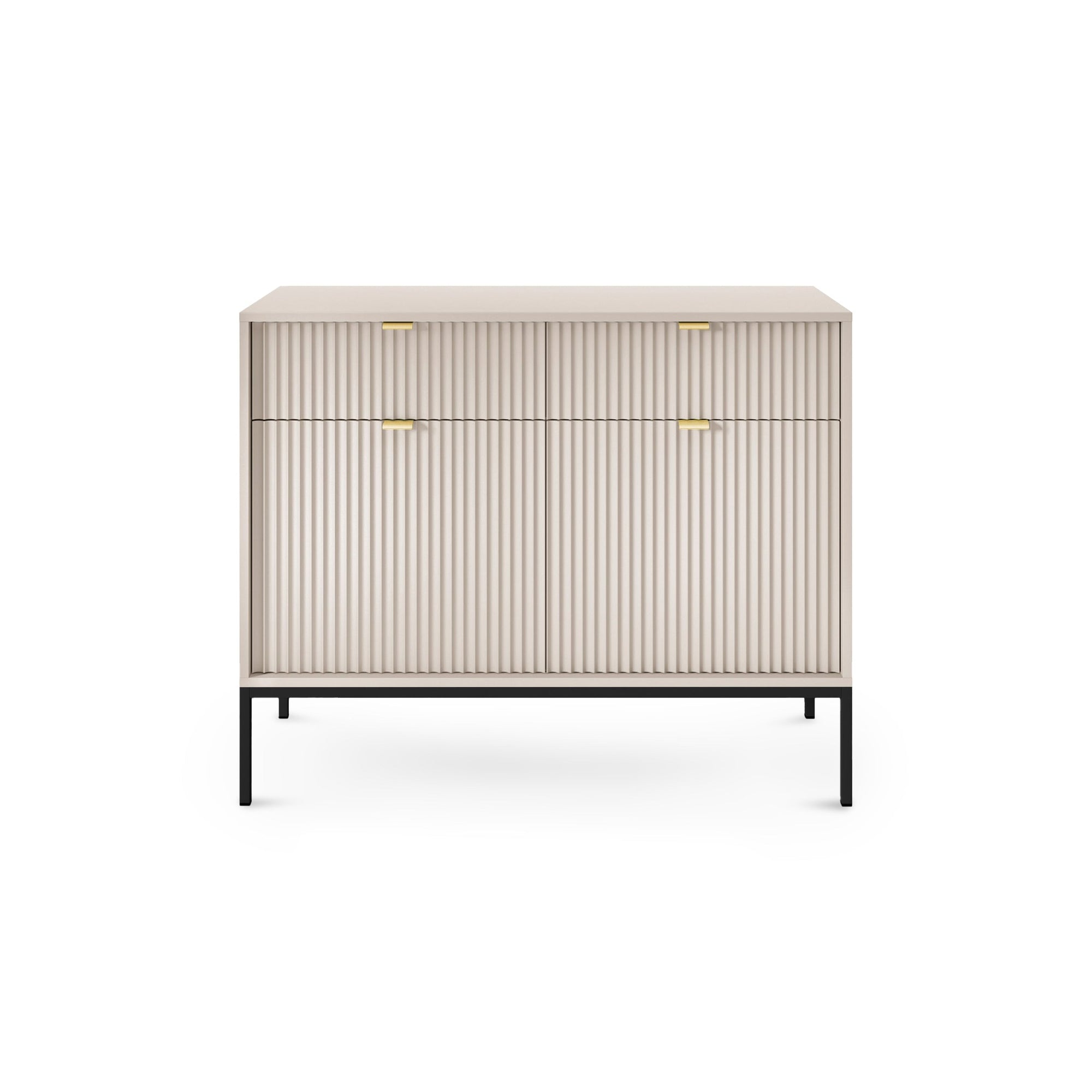 Komoda 104x83 w stylu nowoczesnym - ryflowane fronty MDF, metalowe nogi, aluminiowe uchwyty | Roza