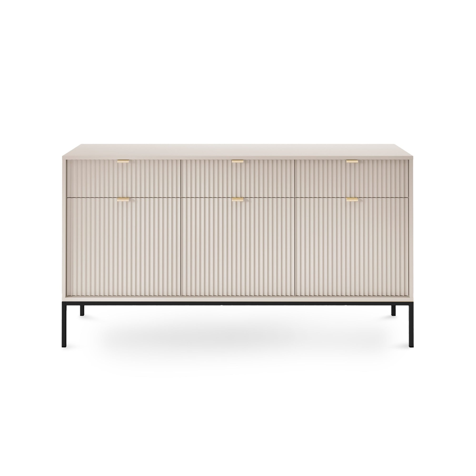 Komoda 154x83 w stylu glamour - ryflowane fronty, metalowe nogi, aluminiowe uchwyty | Roza