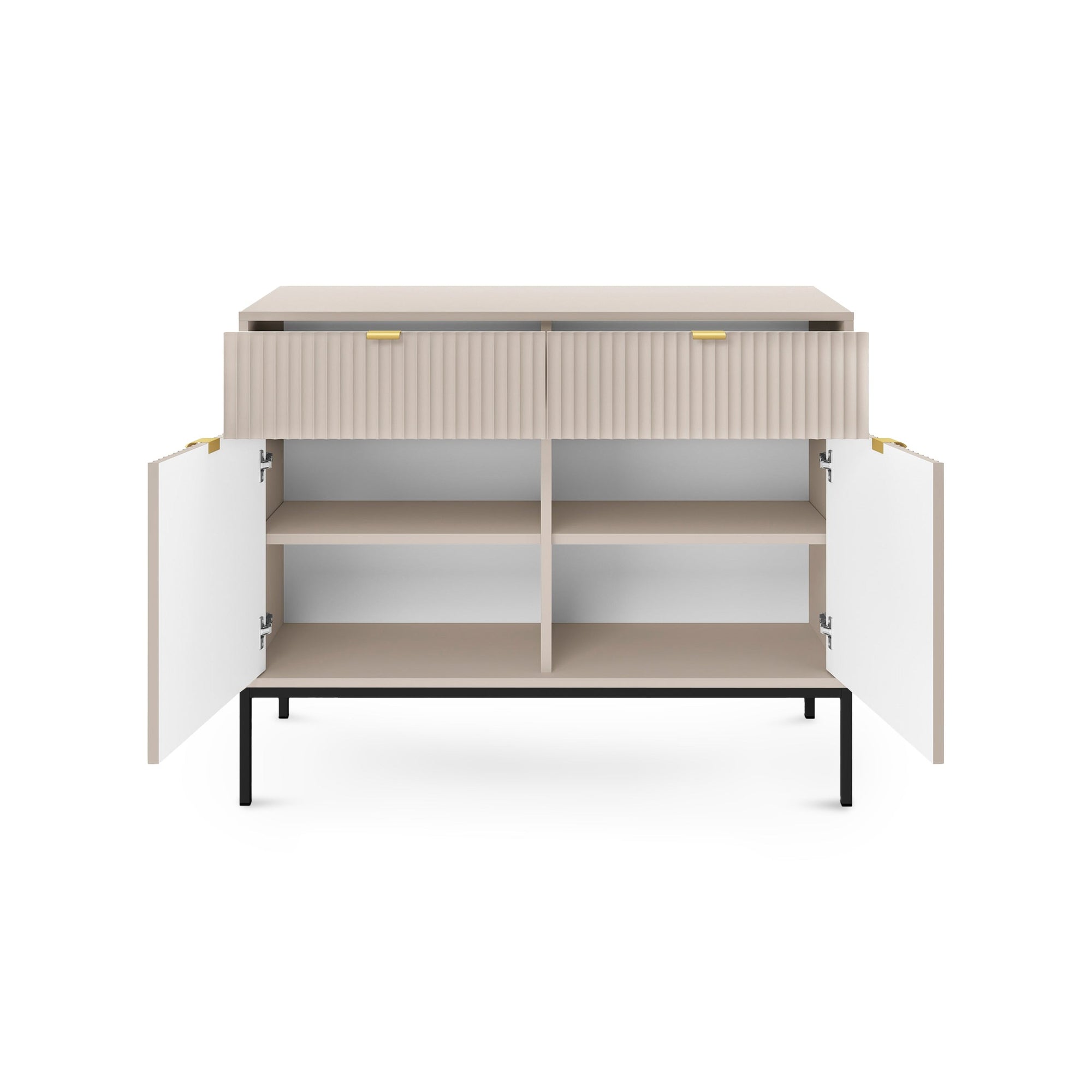 Komoda 104x83 w stylu nowoczesnym - ryflowane fronty MDF, metalowe nogi, aluminiowe uchwyty | Roza