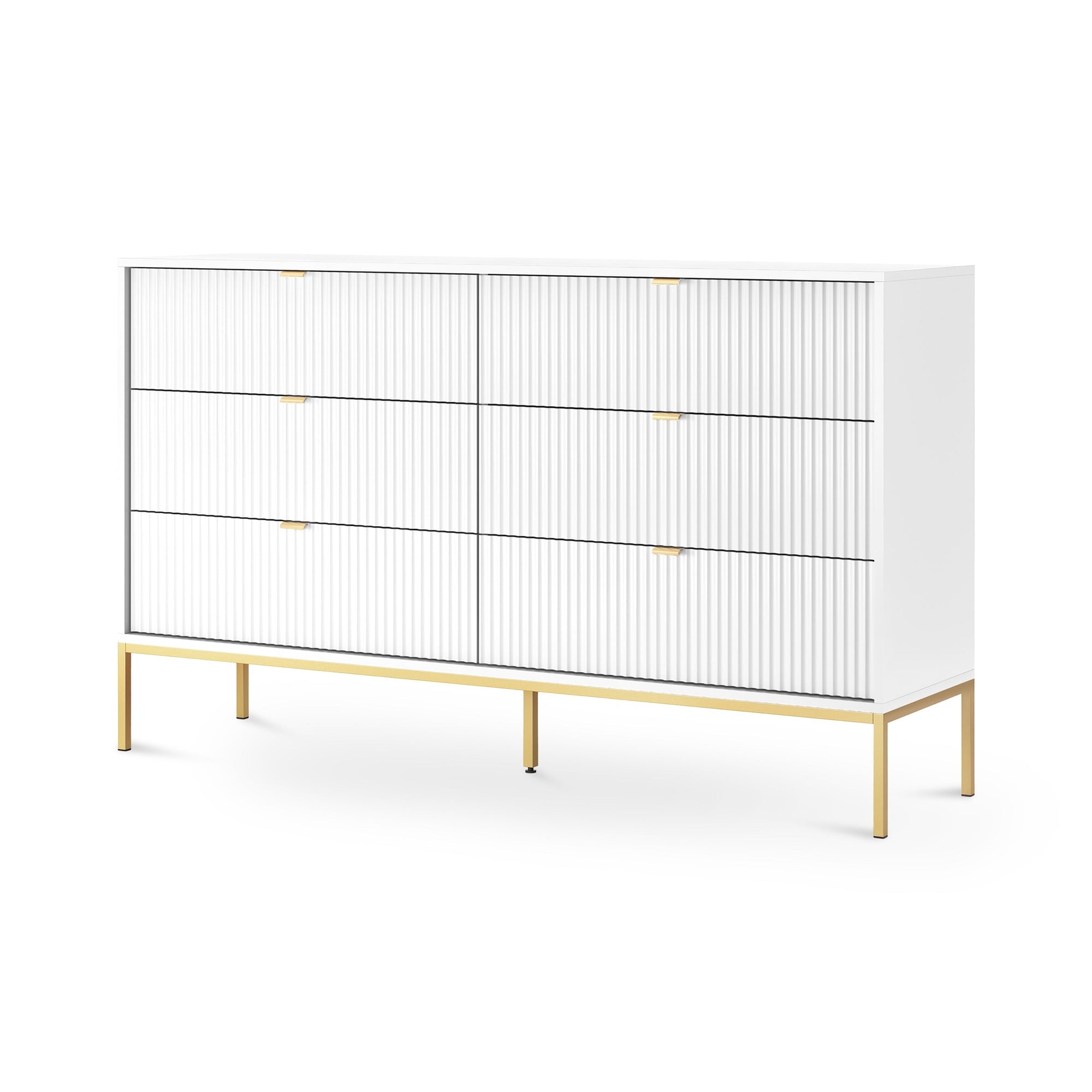 Komoda szufladami 154x91 w stylu glamour - cichy domyk, wysokie nóżki | Roza Biały Złota
