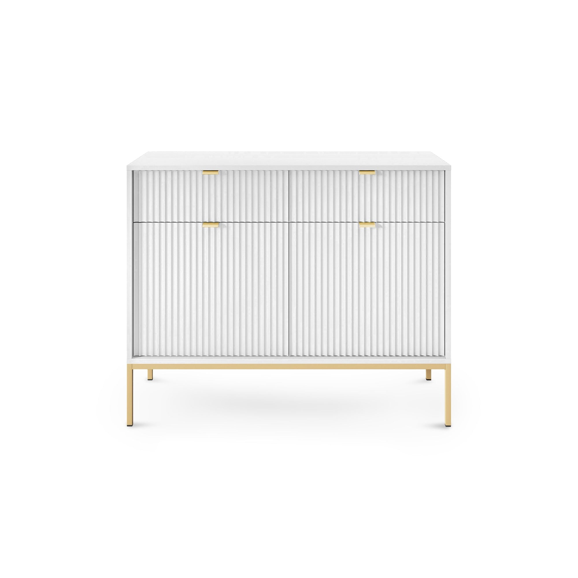 Komoda 104x83 w stylu nowoczesnym - ryflowane fronty MDF, metalowe nogi, aluminiowe uchwyty | Roza