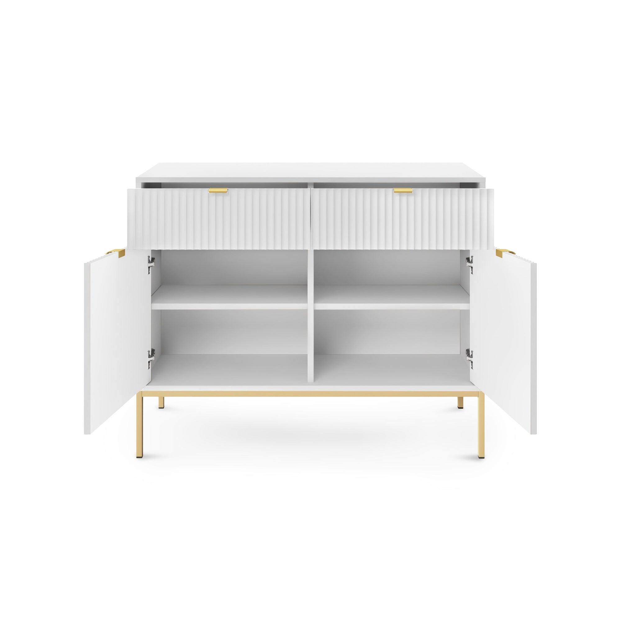 Komoda 104x83 w stylu nowoczesnym - ryflowane fronty MDF, metalowe nogi, aluminiowe uchwyty | Roza
