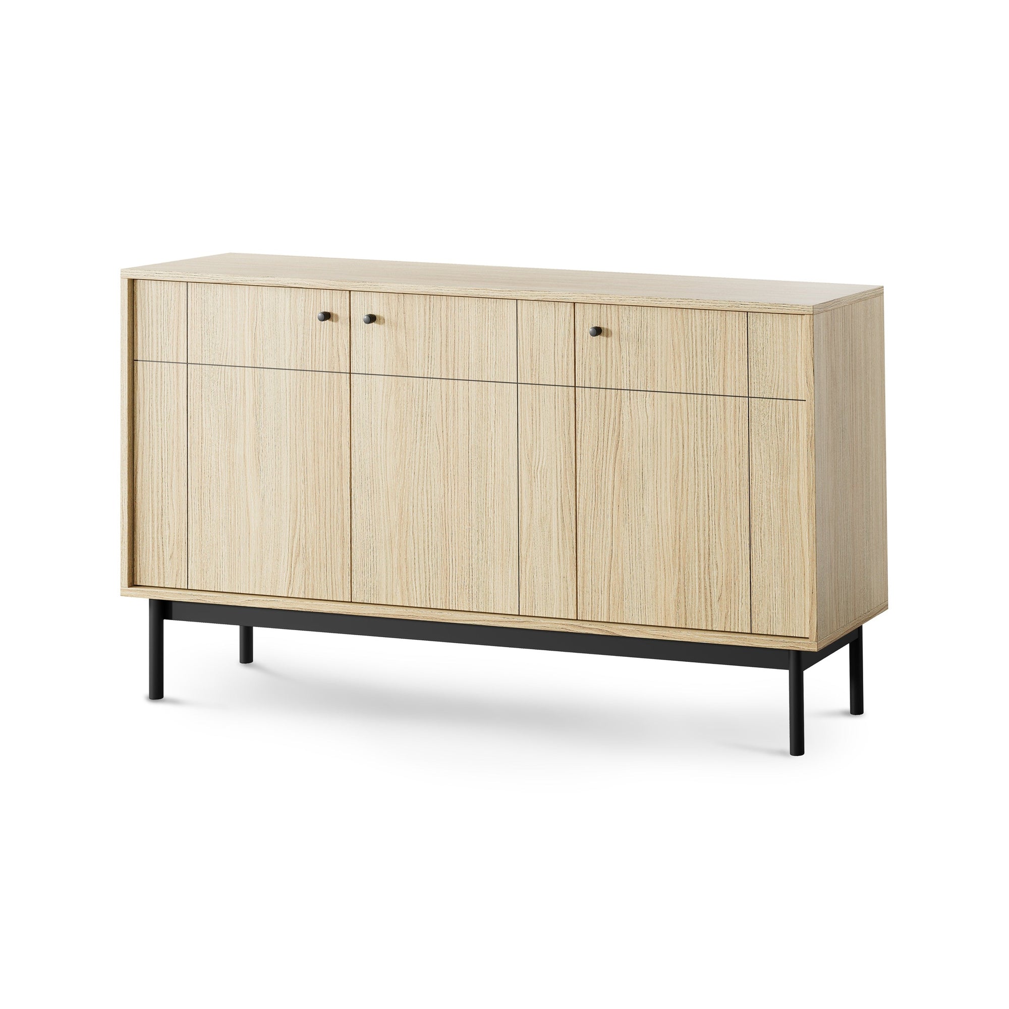 Komoda 154x84 w stylu japandi - frezowane fronty, metalowe gałki, drewniane nogi | Sabi Dąb Linea