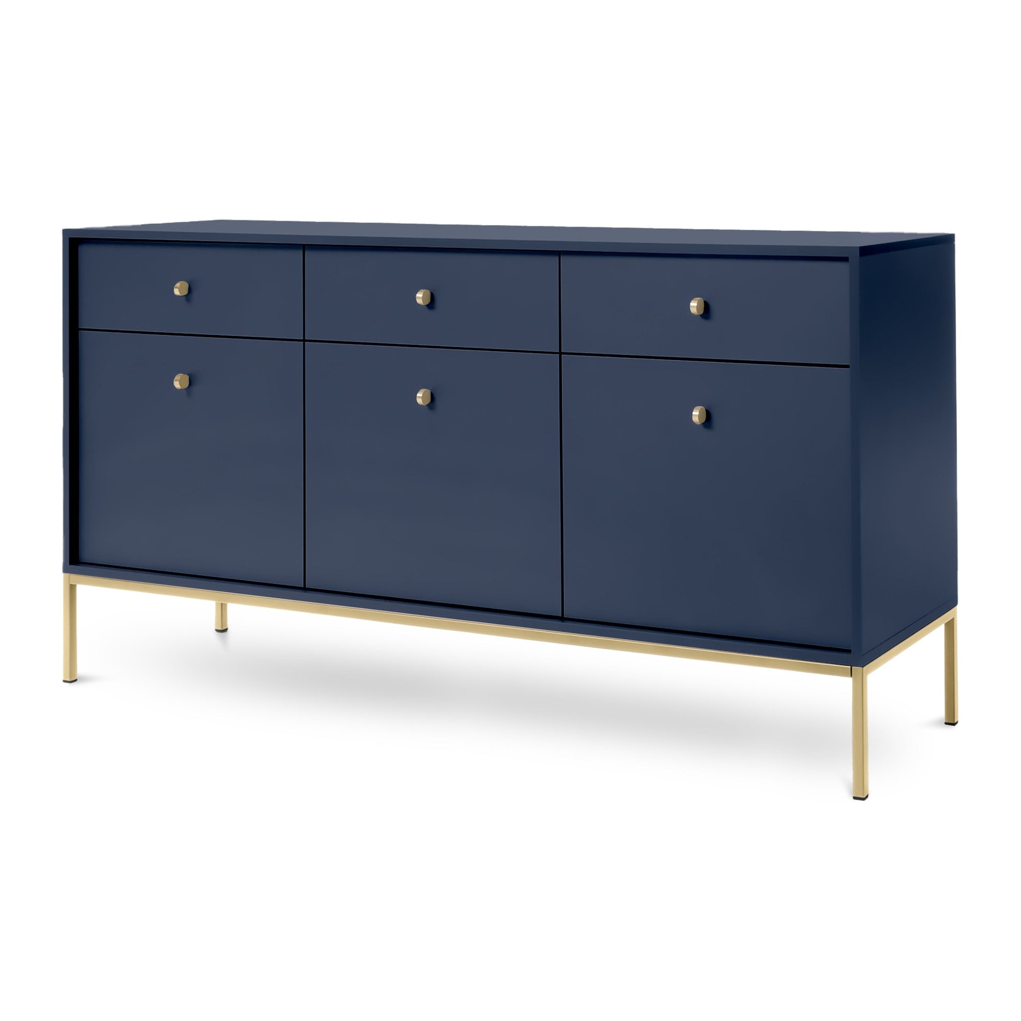 Komoda 154x84 w stylu vintage - szeroka zabudowa z miejscem do przechowywania, złote uchwyty | Kviat Granat Złota