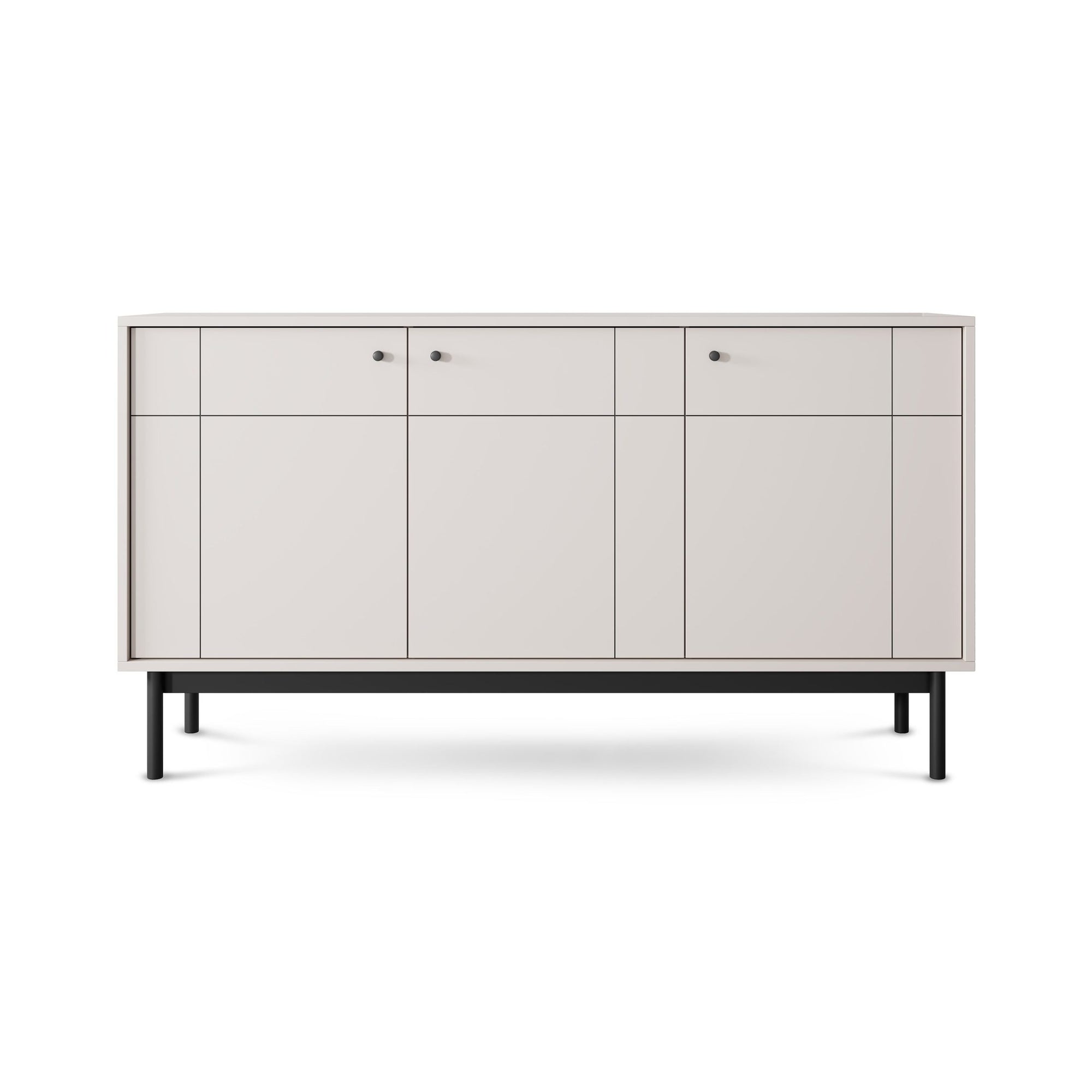 Komoda 154x84 w stylu japandi - frezowane fronty, metalowe gałki, drewniane nogi | Sabi