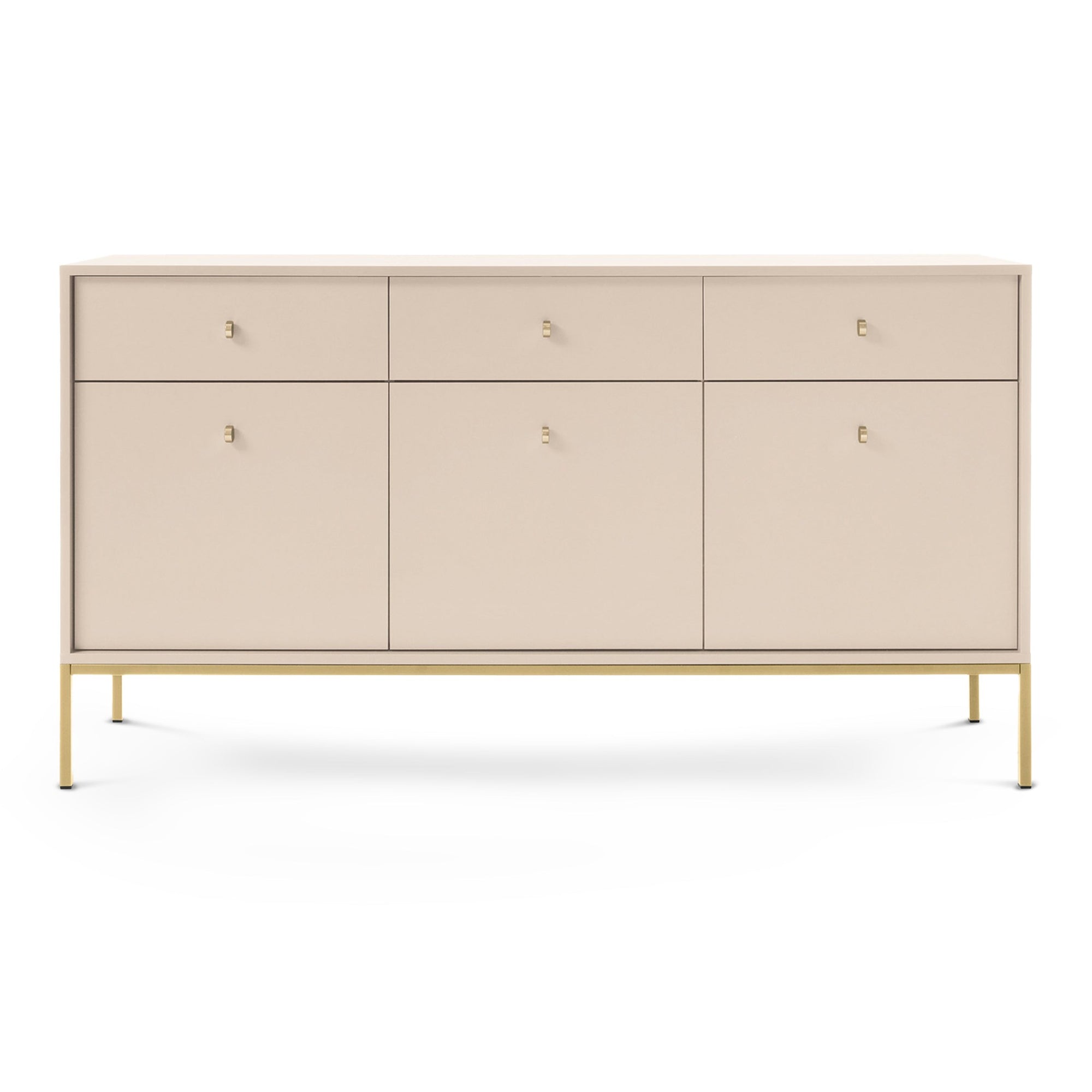 Komoda 154x84 w stylu vintage - szeroka zabudowa z miejscem do przechowywania, złote uchwyty | Kviat