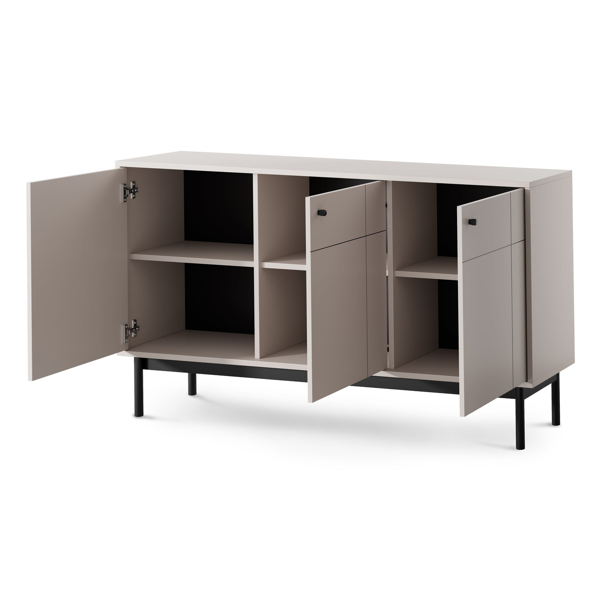 Komoda 154x84 w stylu japandi - frezowane fronty, metalowe gałki, drewniane nogi | Sabi