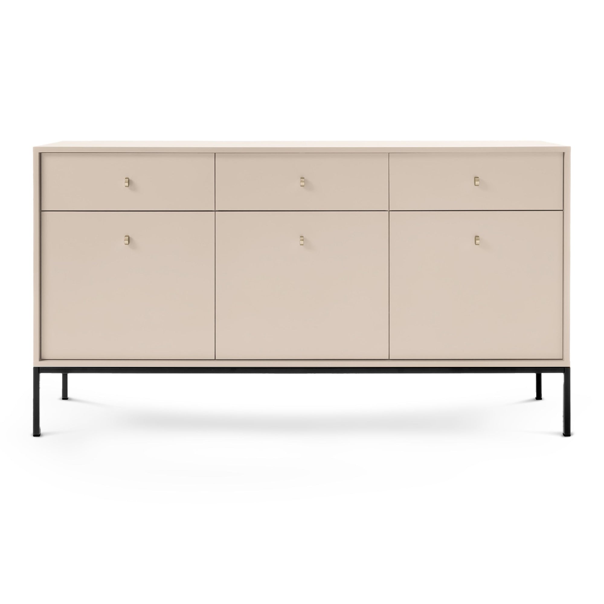 Komoda 154x84 w stylu vintage - szeroka zabudowa z miejscem do przechowywania, złote uchwyty | Kviat