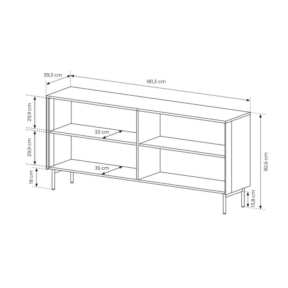 Komoda 181x83 z drzwiami w stylu eleganckim - przeszklone fronty flutes, metalowe nogi, LED | Lummer