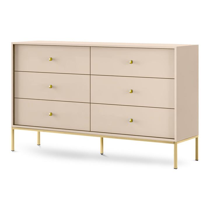 Komoda 154x89 w stylu vintage - pojemna zabudowa z szufladami, złote uchwyty, metalowe nogi | Kviat Beż Piaskowy Złota