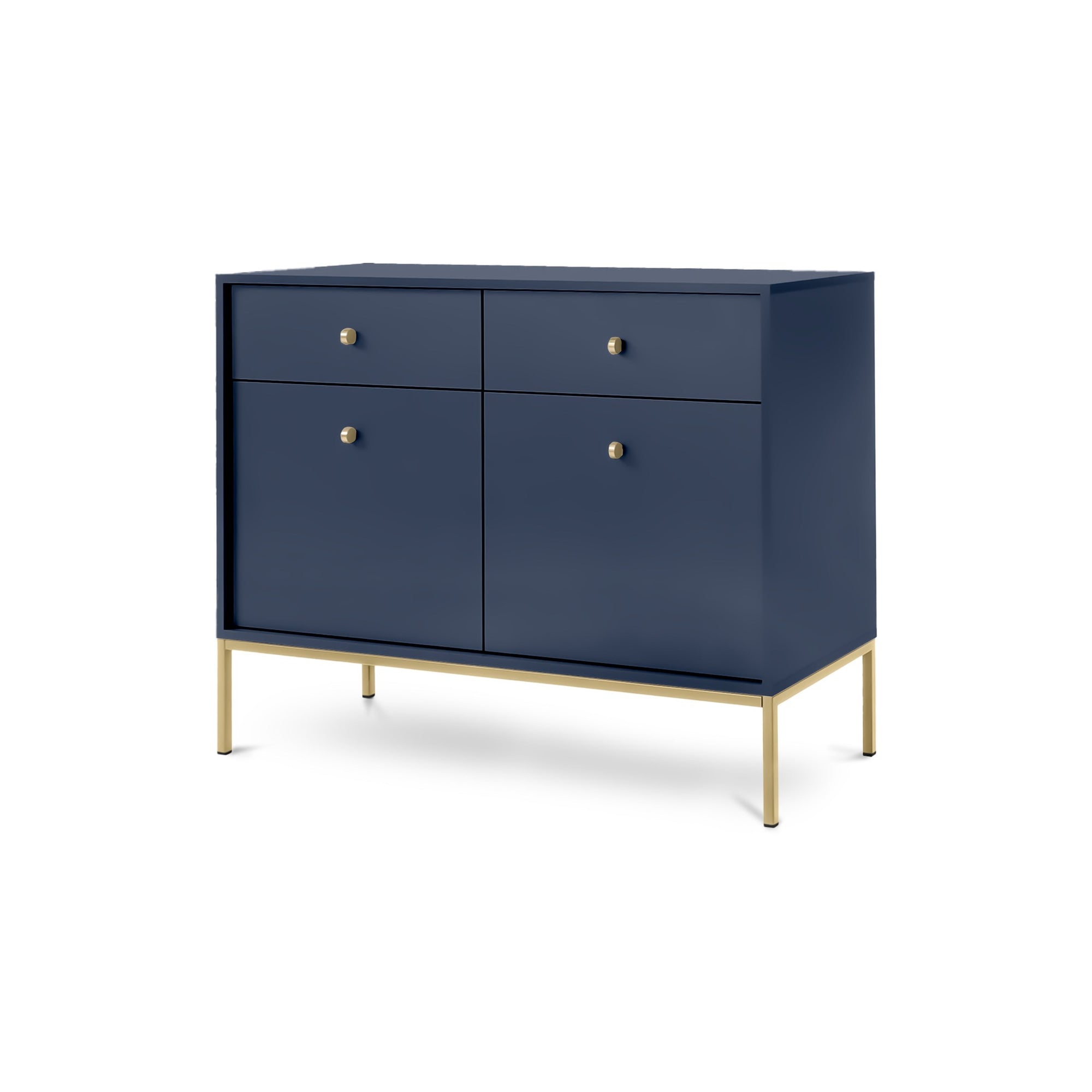 Komoda 104x84 w stylu vintage - szuflady z cichym domykiem, złote uchwyty, metalowa podstawa | Kviat Granat Złota