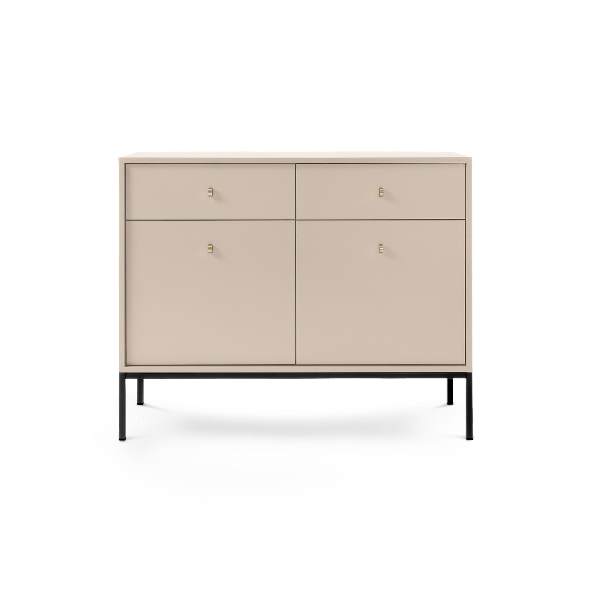 Komoda 104x84 w stylu vintage - szuflady z cichym domykiem, złote uchwyty, metalowa podstawa | Kviat