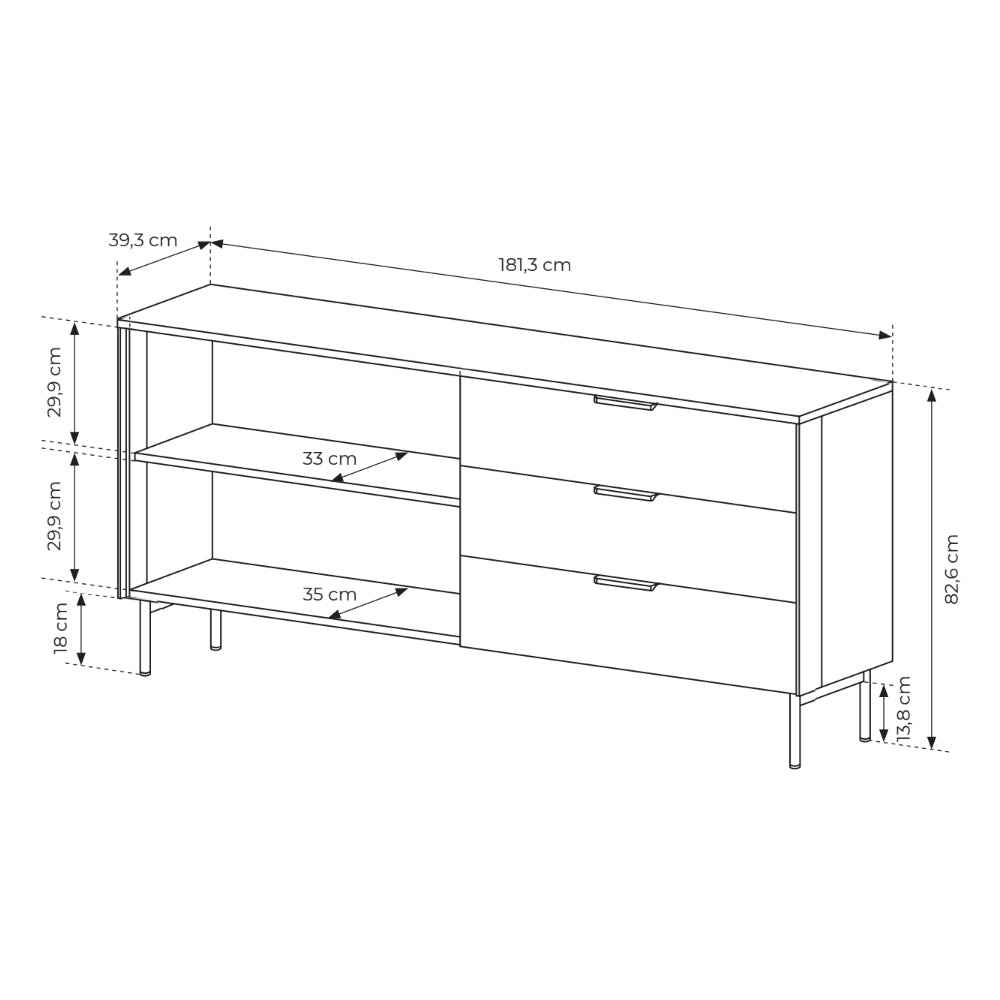 Komoda z drzwiami i szufladami 181x83 w stylu nowoczesnym - szkło hartowane, LED, 3 szuflady | Lummer
