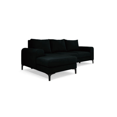 Narożnik Arpelo 245x145 lewostronny Atramentowa Czerń (MANILA 18) na czarnych nóżkach – narożnik do salonu