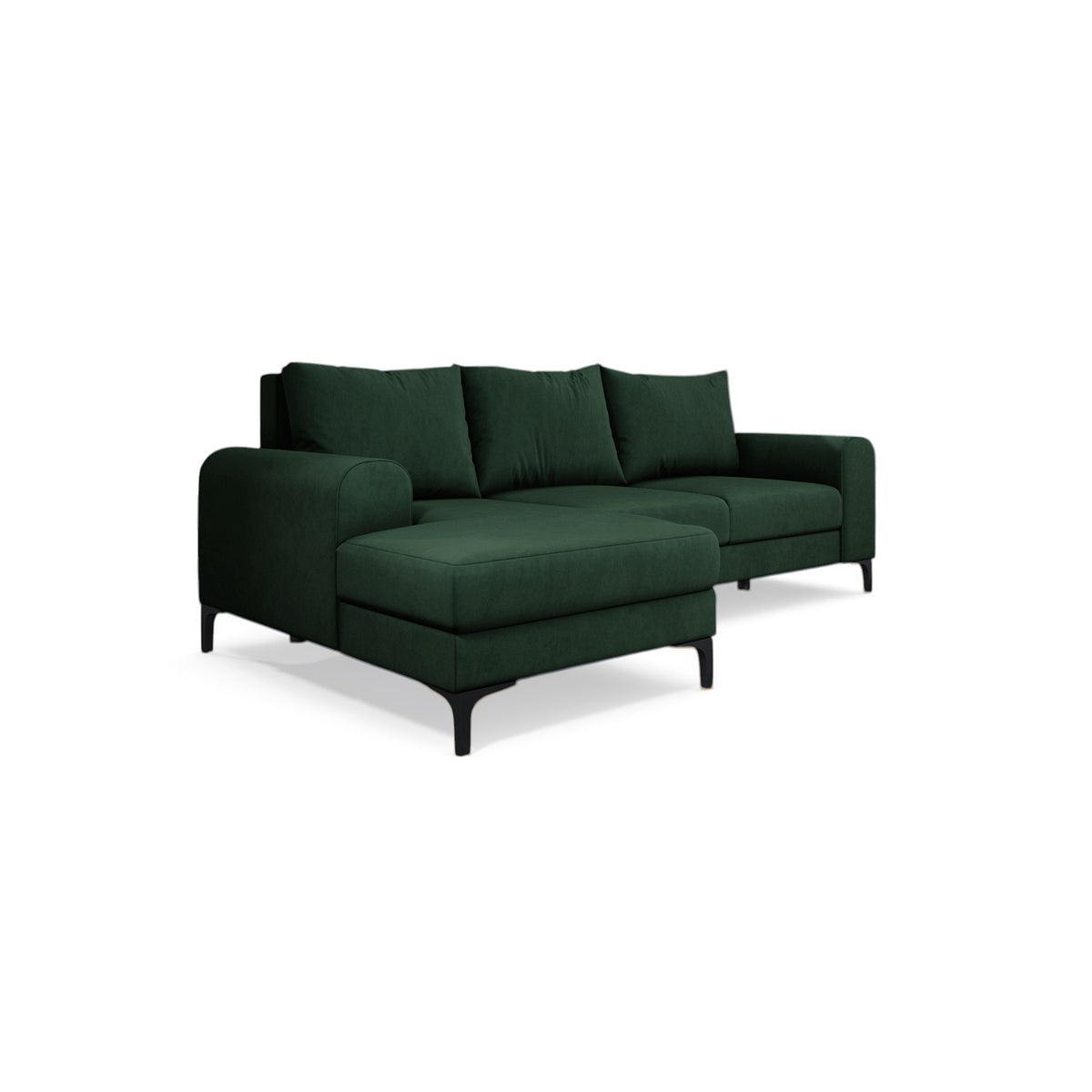 Narożnik Arpelo 245x145 lewostronny Leśny Mech (MANILA 35) na czarnych nóżkach – nowoczesny narożnik w stylu boho