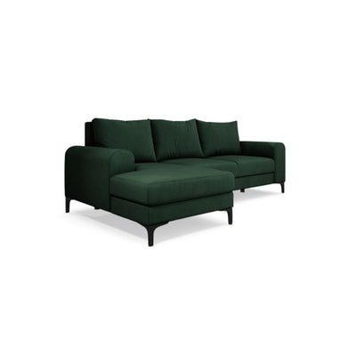 Narożnik Arpelo 245x145 lewostronny Leśny Mech (MANILA 35) na czarnych nóżkach – nowoczesny narożnik w stylu boho