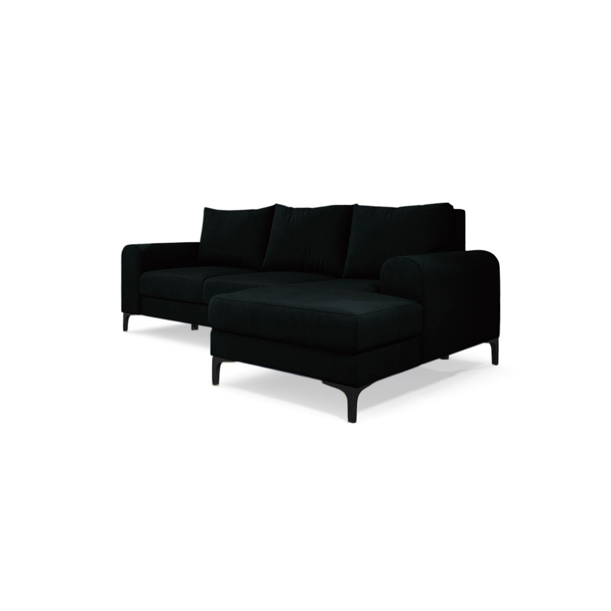 Narożnik Arpelo 245x145 prawostronny Atramentowa Czerń (MANILA 18) na czarnych nóżkach – narożnik do salonu