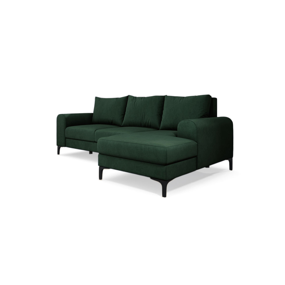Narożnik Arpelo 245x145 prawostronny Leśny Mech (MANILA 35) na czarnych nóżkach – nowoczesny narożnik w stylu boho