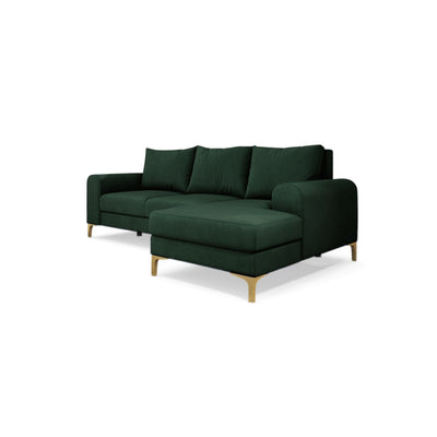 Narożnik Arpelo 245x145 prawostronny Leśny Mech (MANILA 35) na złotych nóżkach – nowoczesny narożnik w stylu boho
