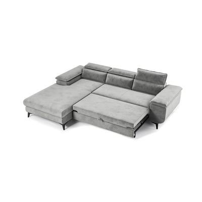Narożnik Bessi 276x205 po rozłożeniu automatem Delfin – narożnik z funkcją spania, powierzchnia 216x124 cm